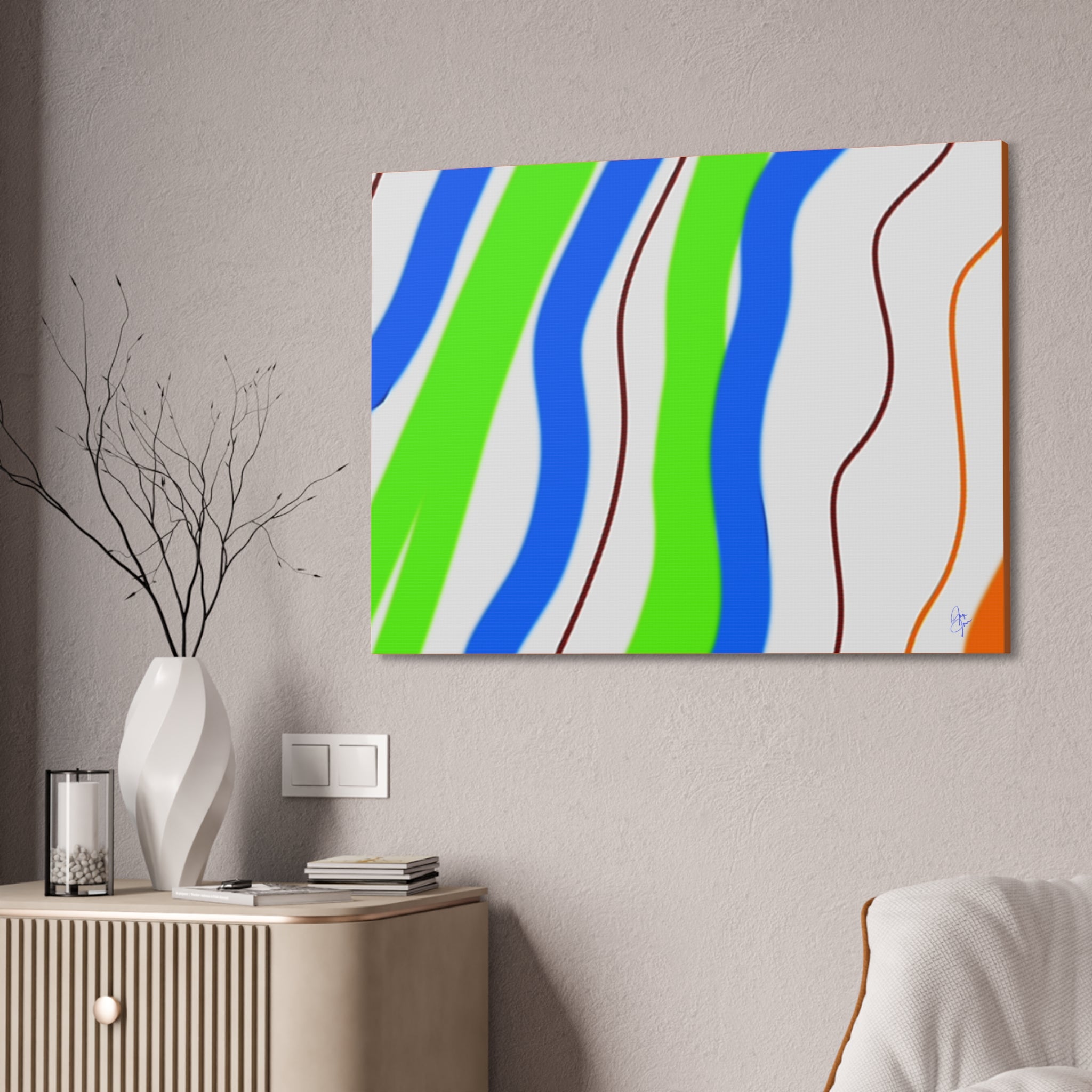 Abstract Wavy Stripes Canvas Print — Colorful Blue, Green & Orange Wall Art