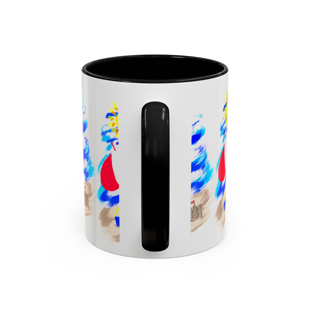 Beach Scene Coffee Mug – Summer Umbrella, Sun & Sandcastle Accent Mug