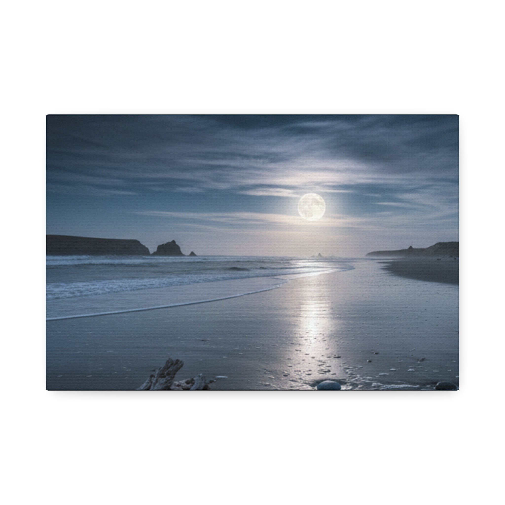 Moonlit Beach Canvas Wall Art — Tranquil Ocean Nightscape