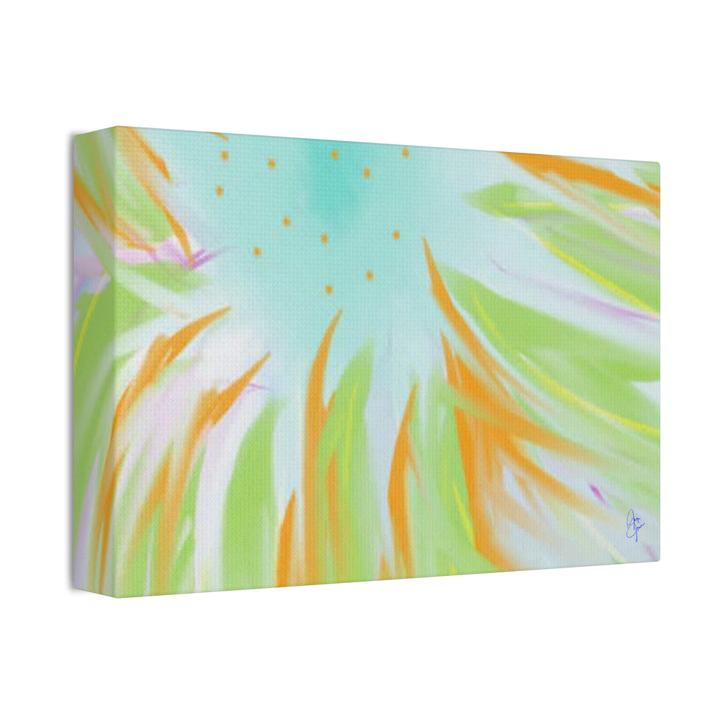 Abstract Sunburst Canvas Stretched Art - Turquoise, Lime & Coral Wall Decor