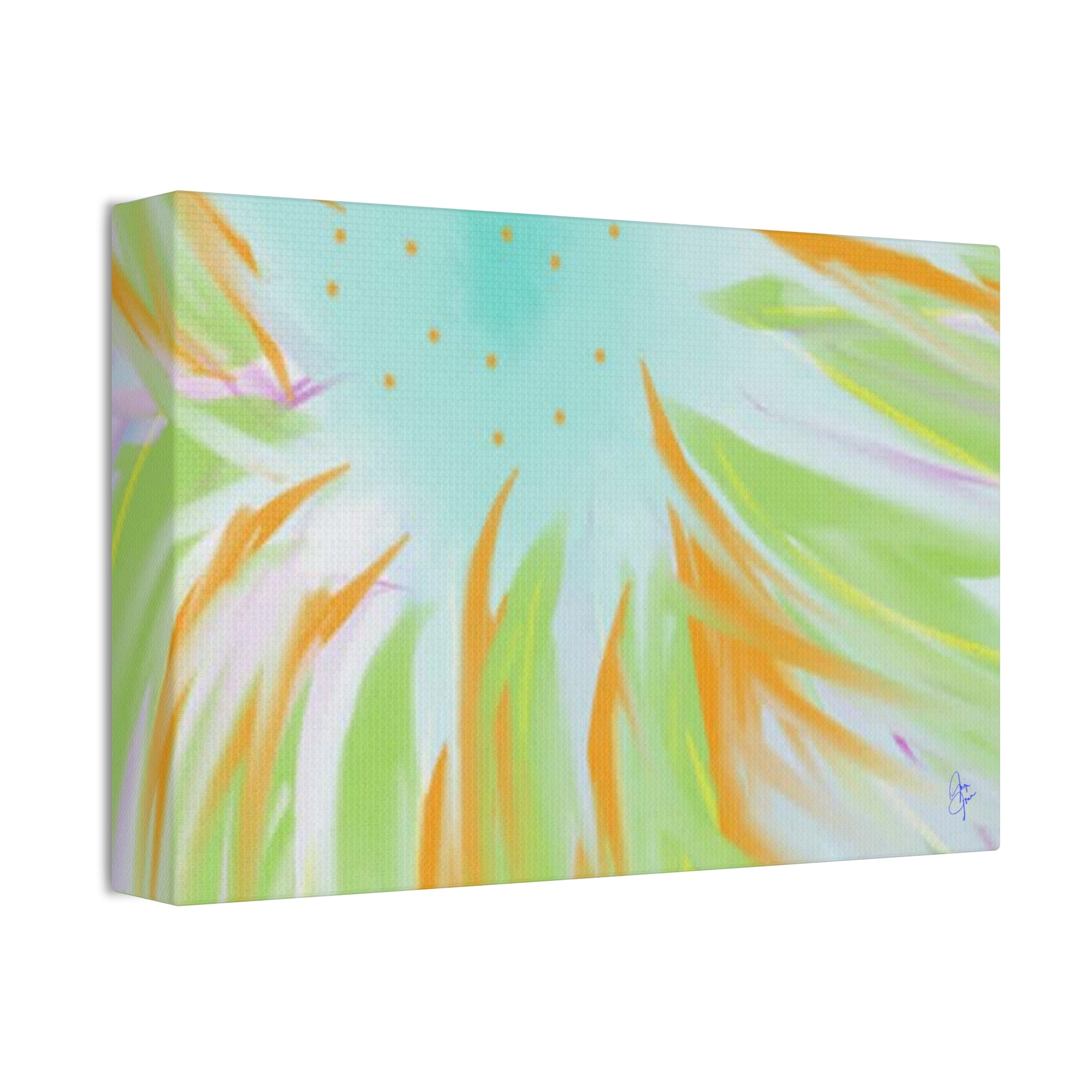 Abstract Sunburst Canvas Stretched Art - Turquoise, Lime & Coral Wall Decor