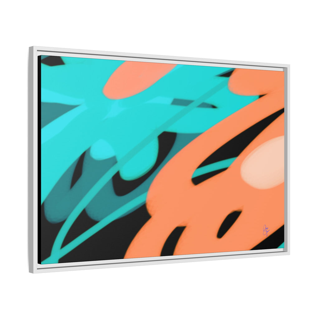 Abstract Teal & Coral Splash Framed Canvas