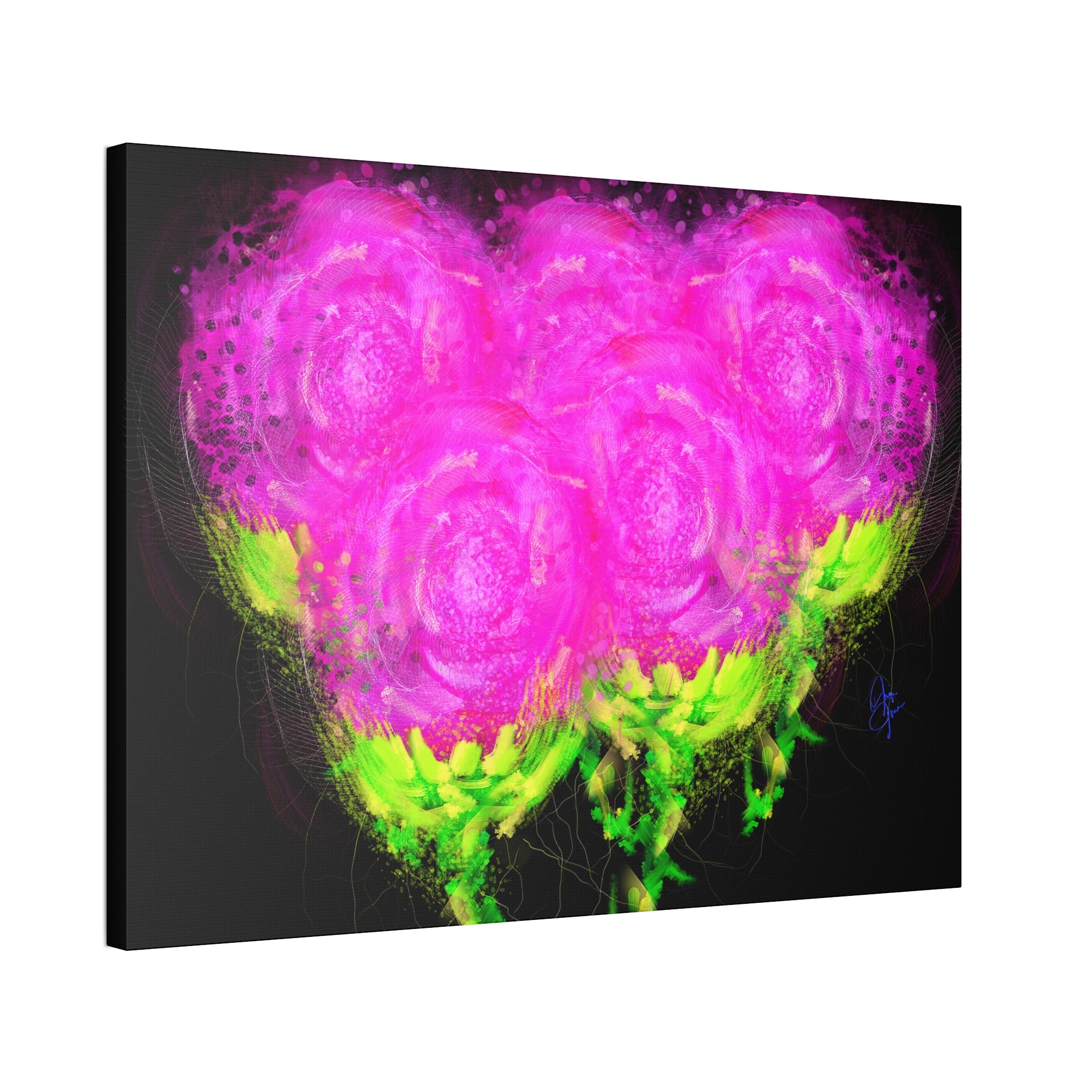 Bright Pink Floral Canvas Print — Modern Abstract Rose Wall Art (Stretched Canvas)
