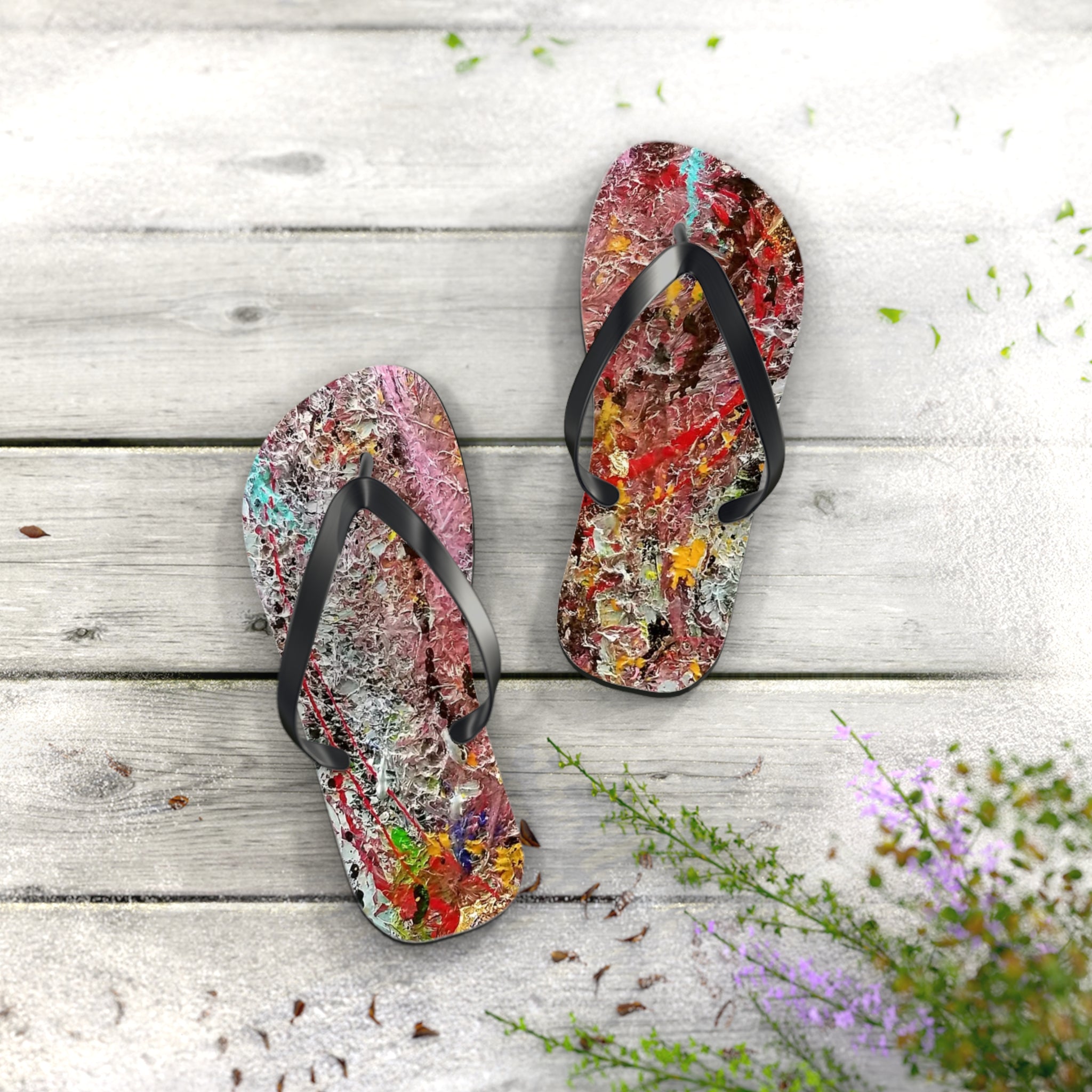 Artistic Abstract Flip Flops — Colorful Graffiti Texture Sandals