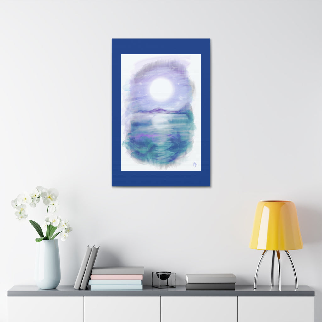 Moonlit Lake Canvas Print – Serene Purple Landscape Wall Art