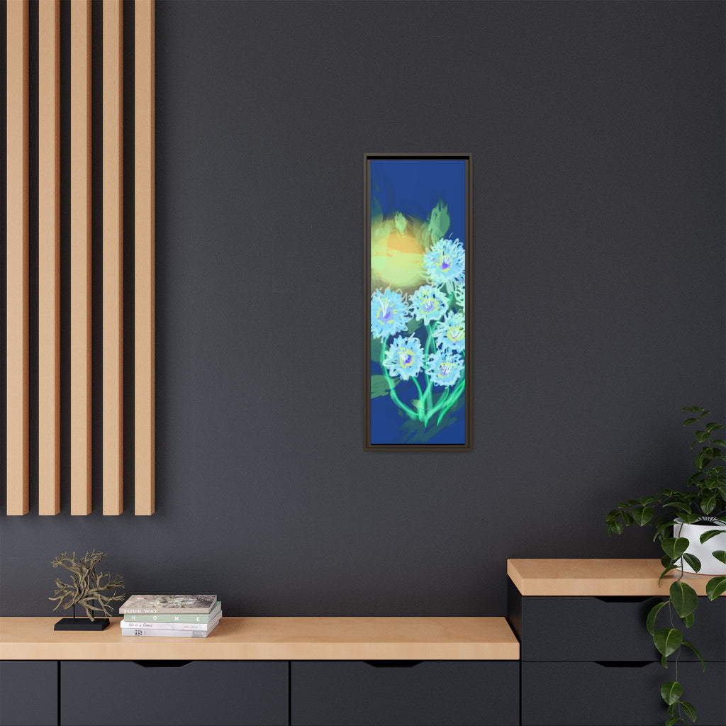 Framed Floral Canvas Art — Blue & Yellow Abstract Bouquet (Matte)