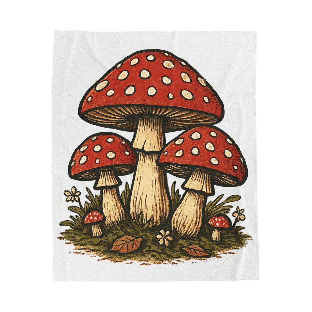 Toadstool Mushrooms Velveteen Plush Blanket – Cozy Red Fungi Throw for Nature Lovers