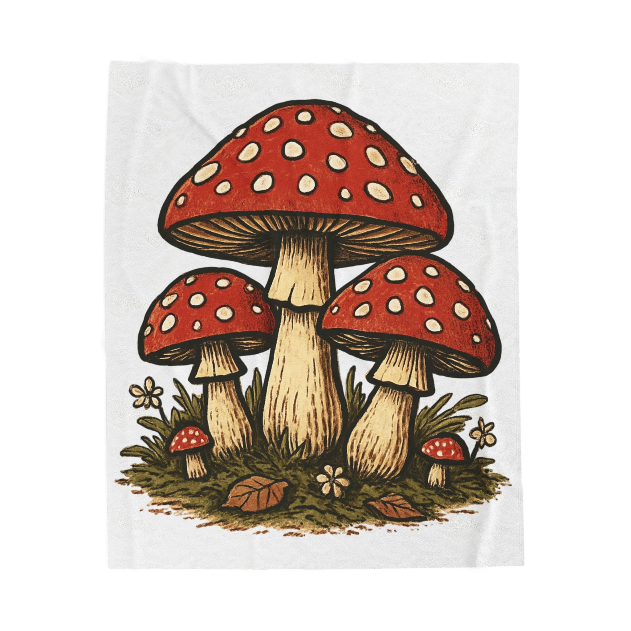 Toadstool Mushrooms Velveteen Plush Blanket – Cozy Red Fungi Throw for Nature Lovers