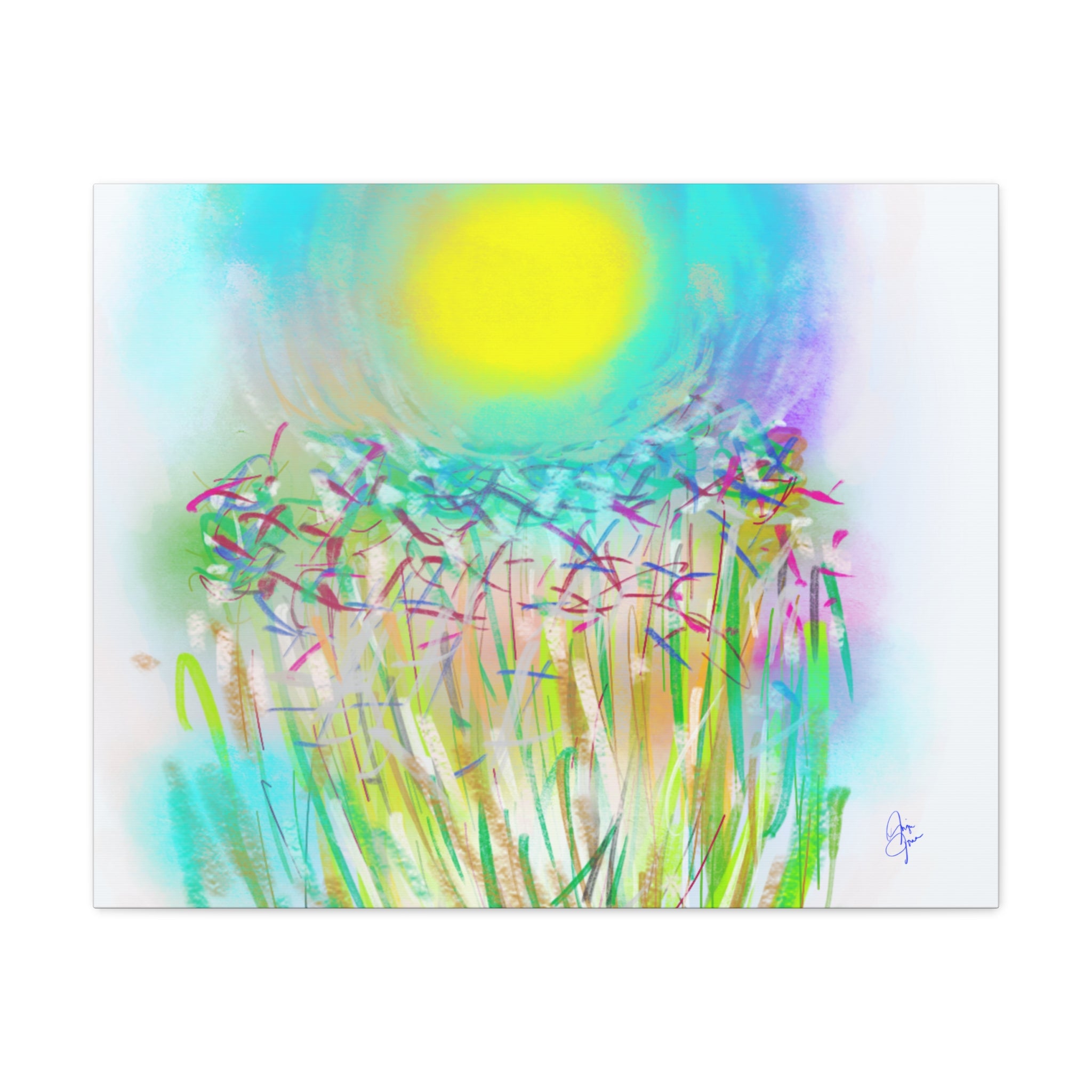 Sunlit Meadow Abstract Canvas Art — Bright Floral Wall Decor