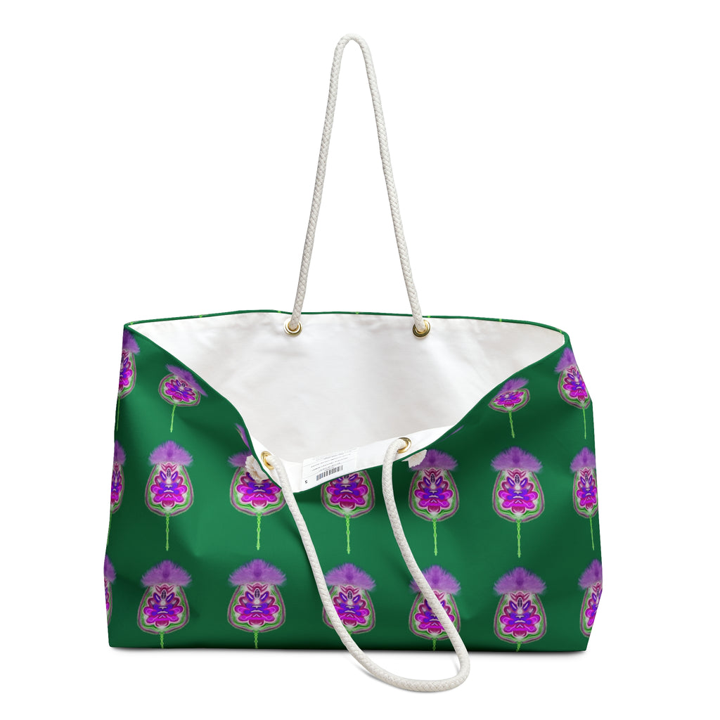 Floral Pattern Weekender Bag – Green & Purple Botanical Travel Tote