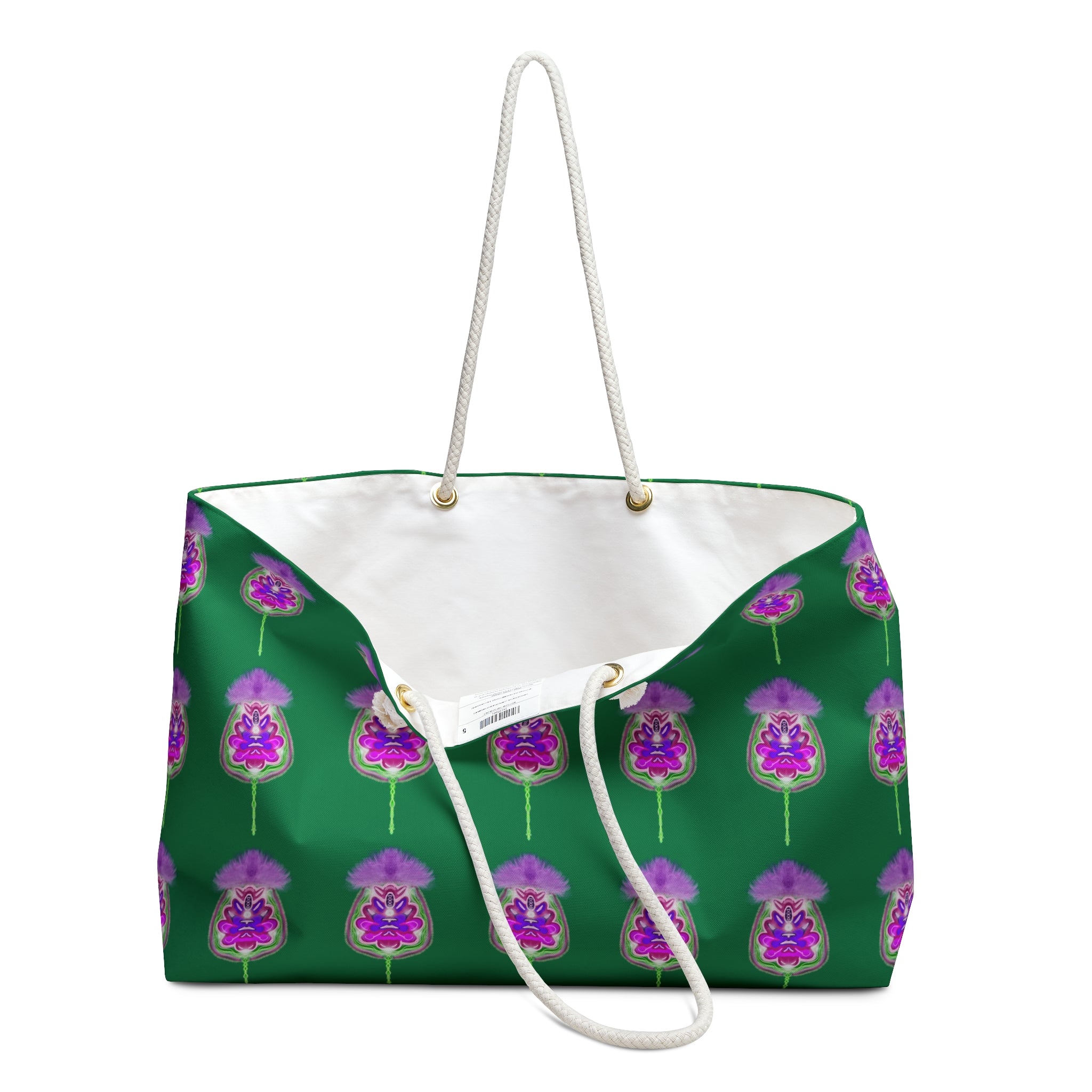Floral Pattern Weekender Bag – Green & Purple Botanical Travel Tote