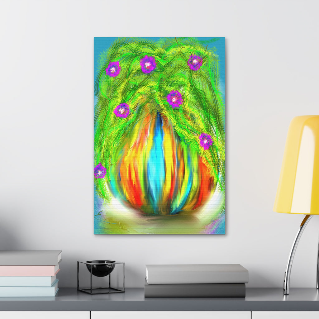 Abstract Floral Canvas Print — Colorful Blooming Vase Wall Art