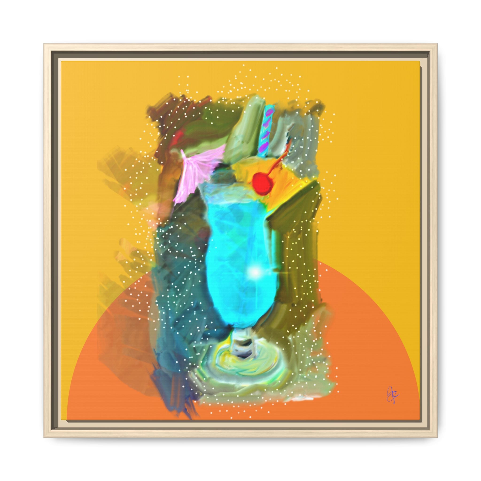 Tropical Blue Cocktail Canvas Print — Framed Matte Bar Art