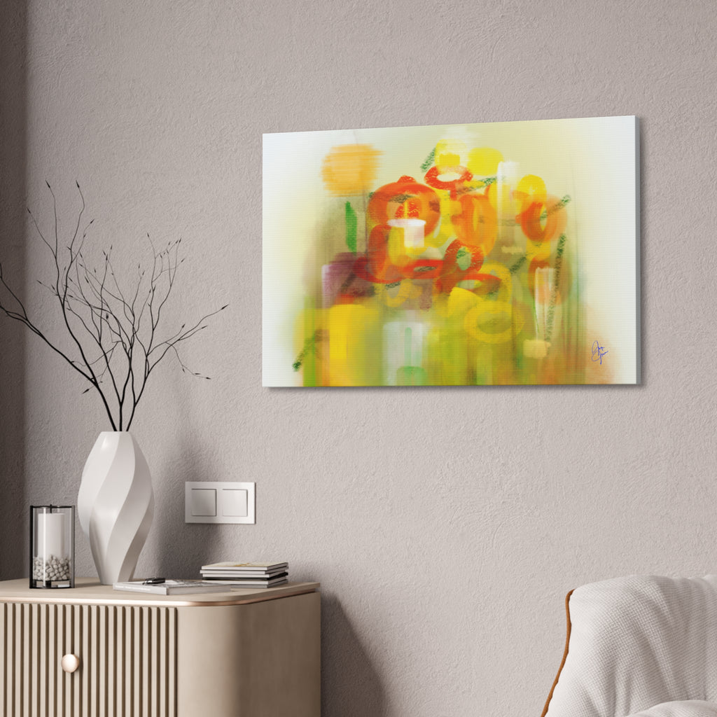 Abstract Floral Canvas Print – Yellow & Orange Stretched Wall Art (1.5" Depth)