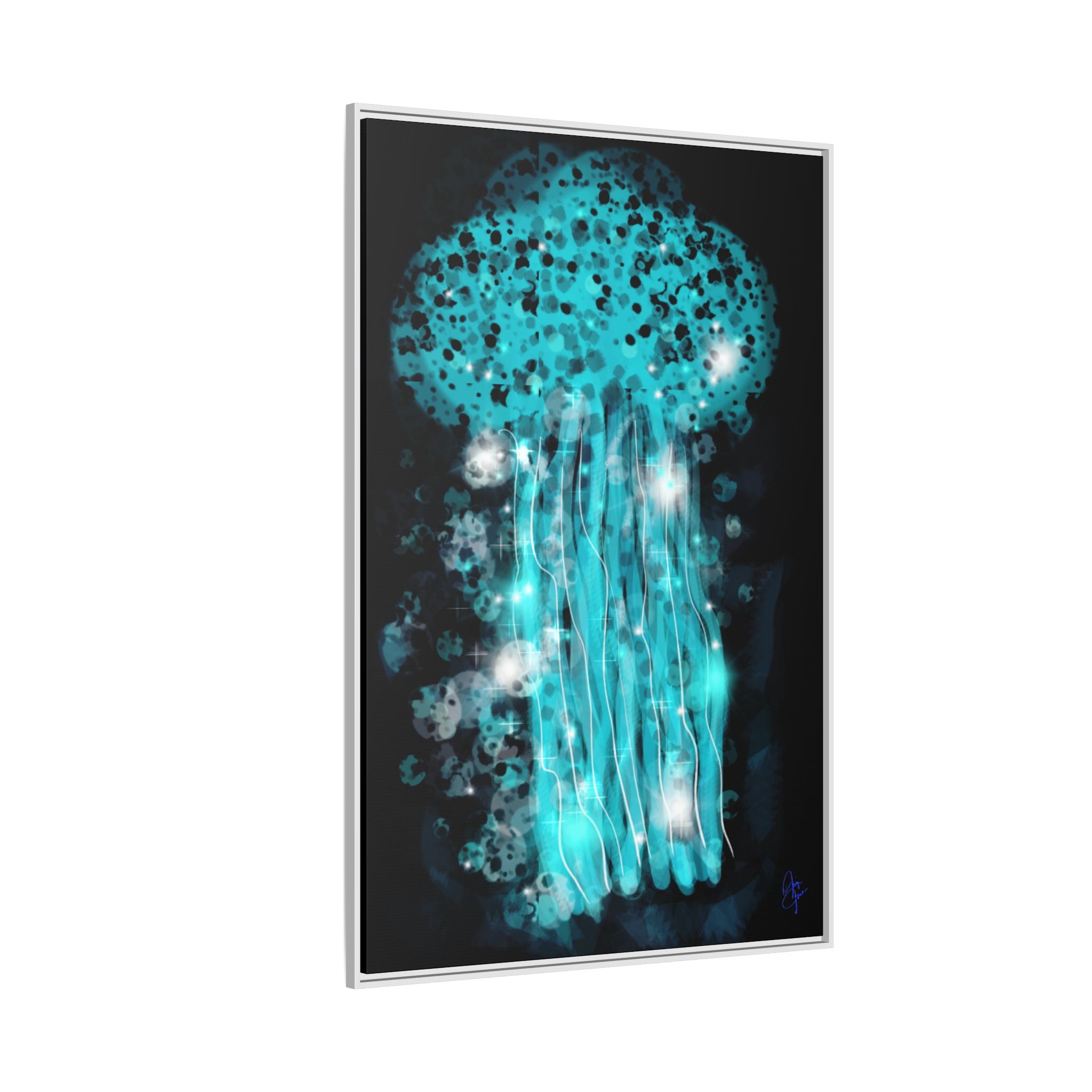 Glowing Jellyfish Art Print — Framed Matte Canvas
