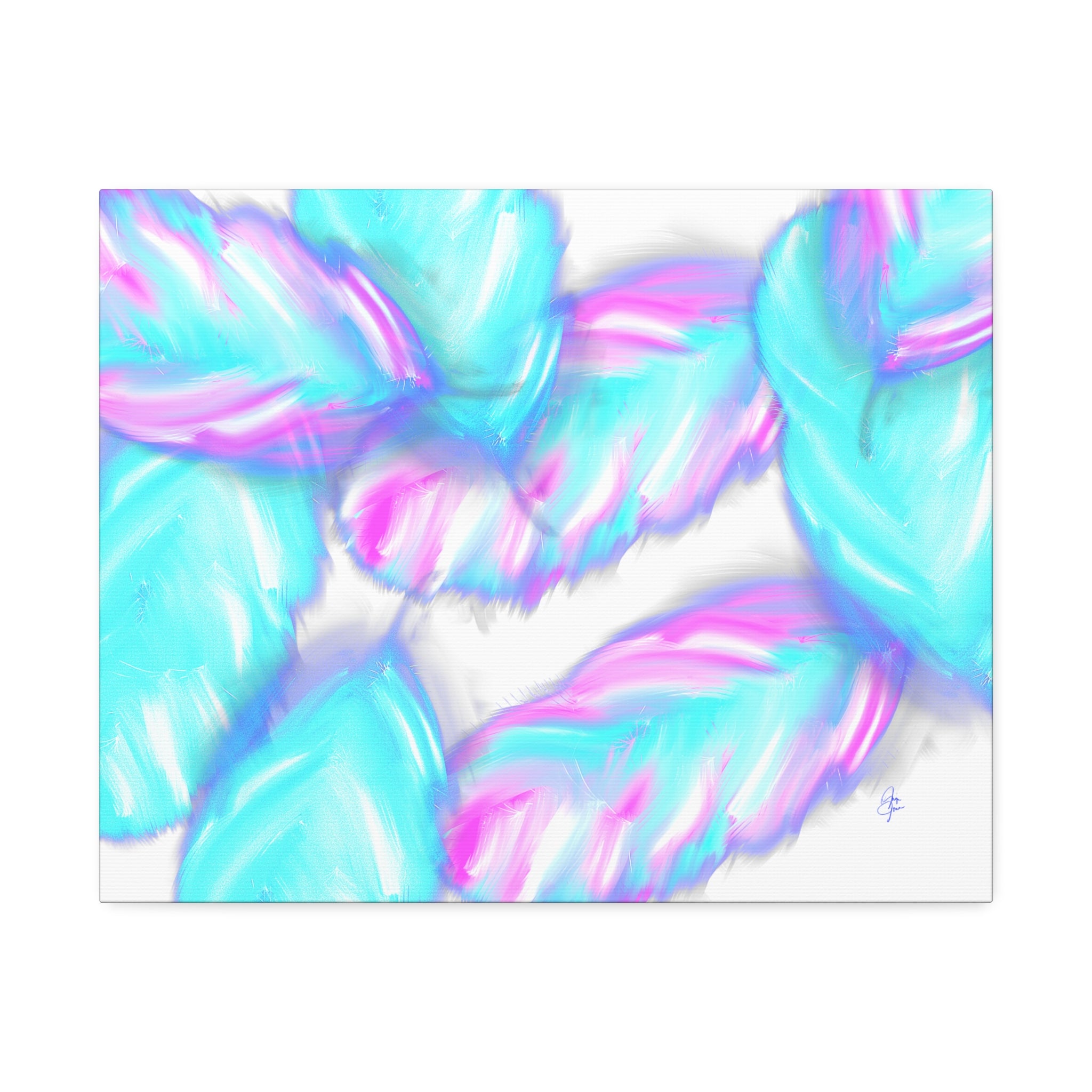 Abstract Neon Feathers Canvas Print — Turquoise & Pink Stretched Wall Art