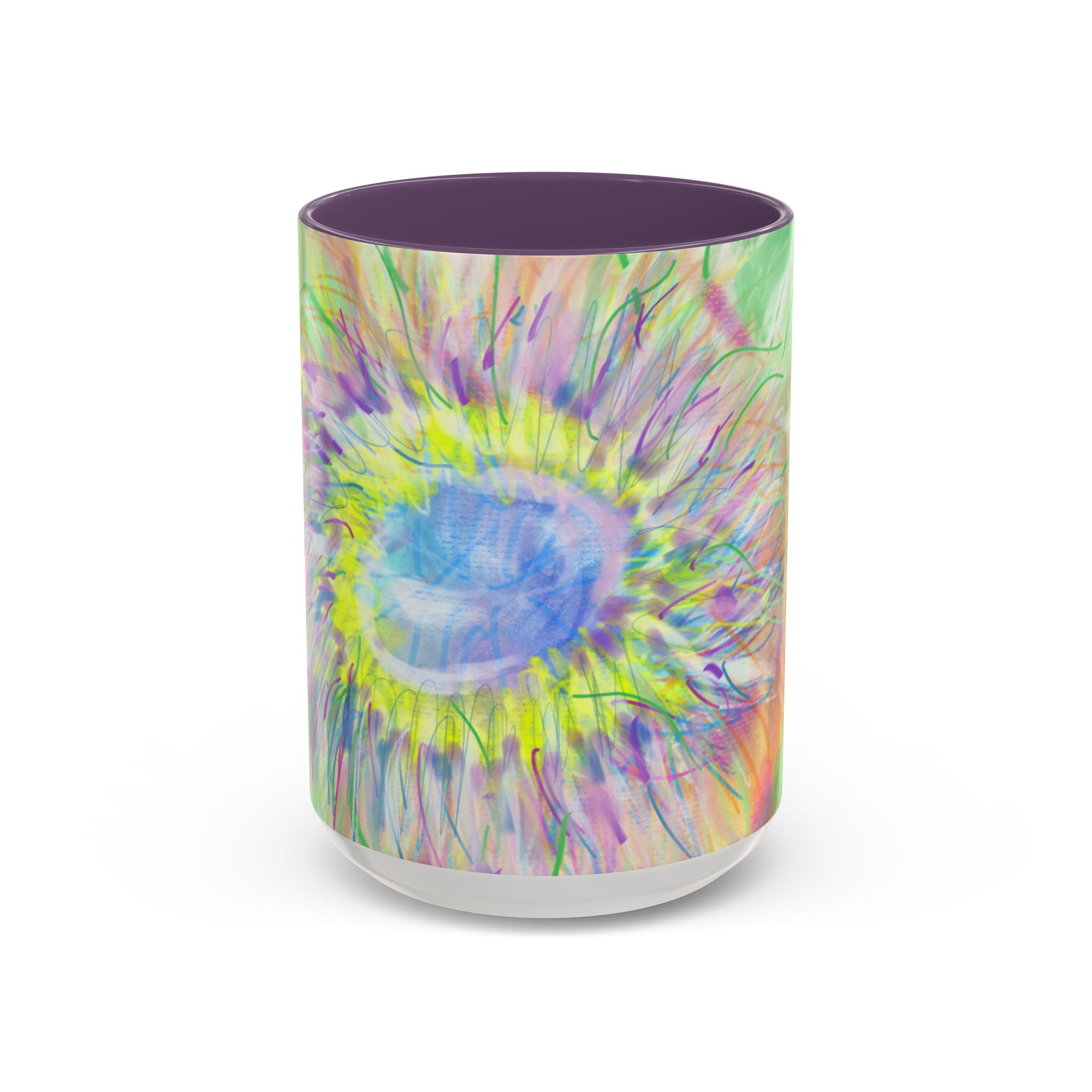 Colorful Sunflower Accent Coffee Mug — Pink Inner Artistic Floral Design (11/15 oz)