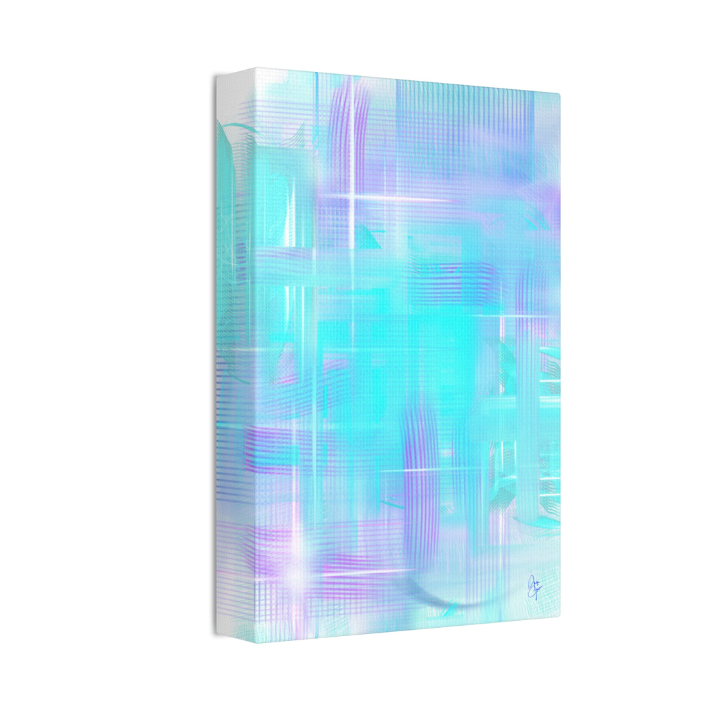 Abstract Aqua Pastel Canvas Art - Turquoise & Lavender Modern Wall Decor (1.5" Stretched)