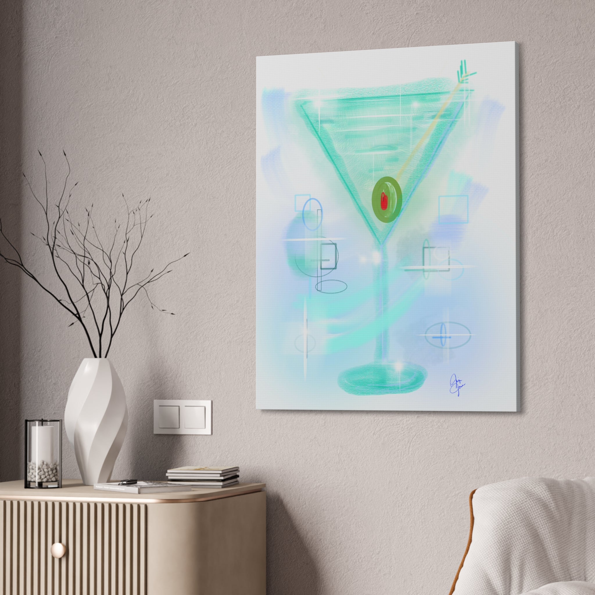 Martini Olive Canvas Print — Retro Cocktail Wall Art