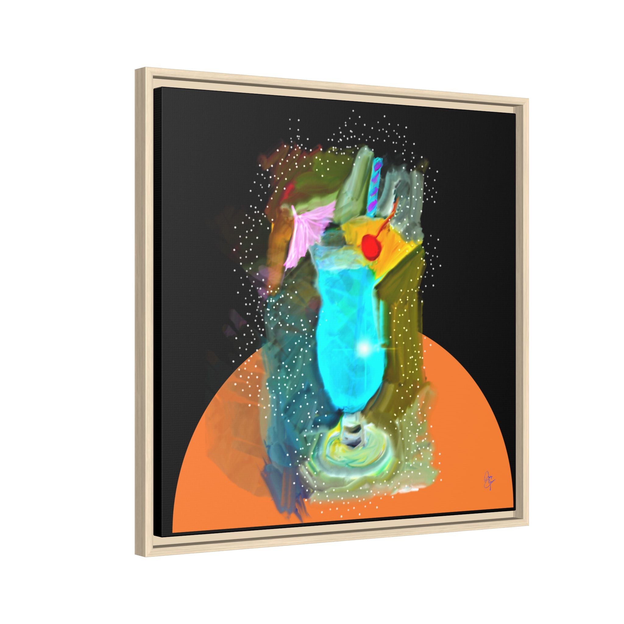 Tropical Blue Cocktail Canvas Print — Framed Matte Bar Art