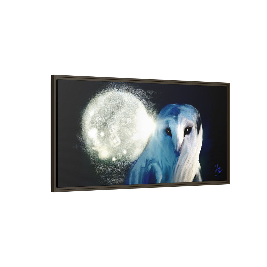 Moonlight Owl Matte Framed Canvas — Mystical Blue Owl Wall Art