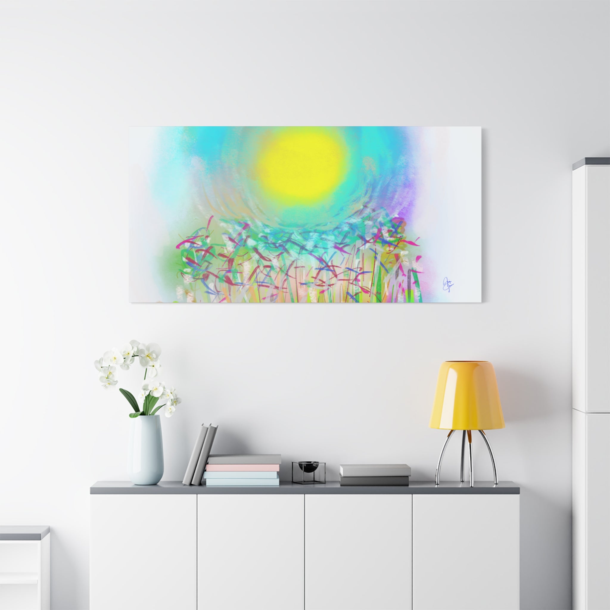 Sunlit Meadow Abstract Canvas Art — Bright Floral Wall Decor