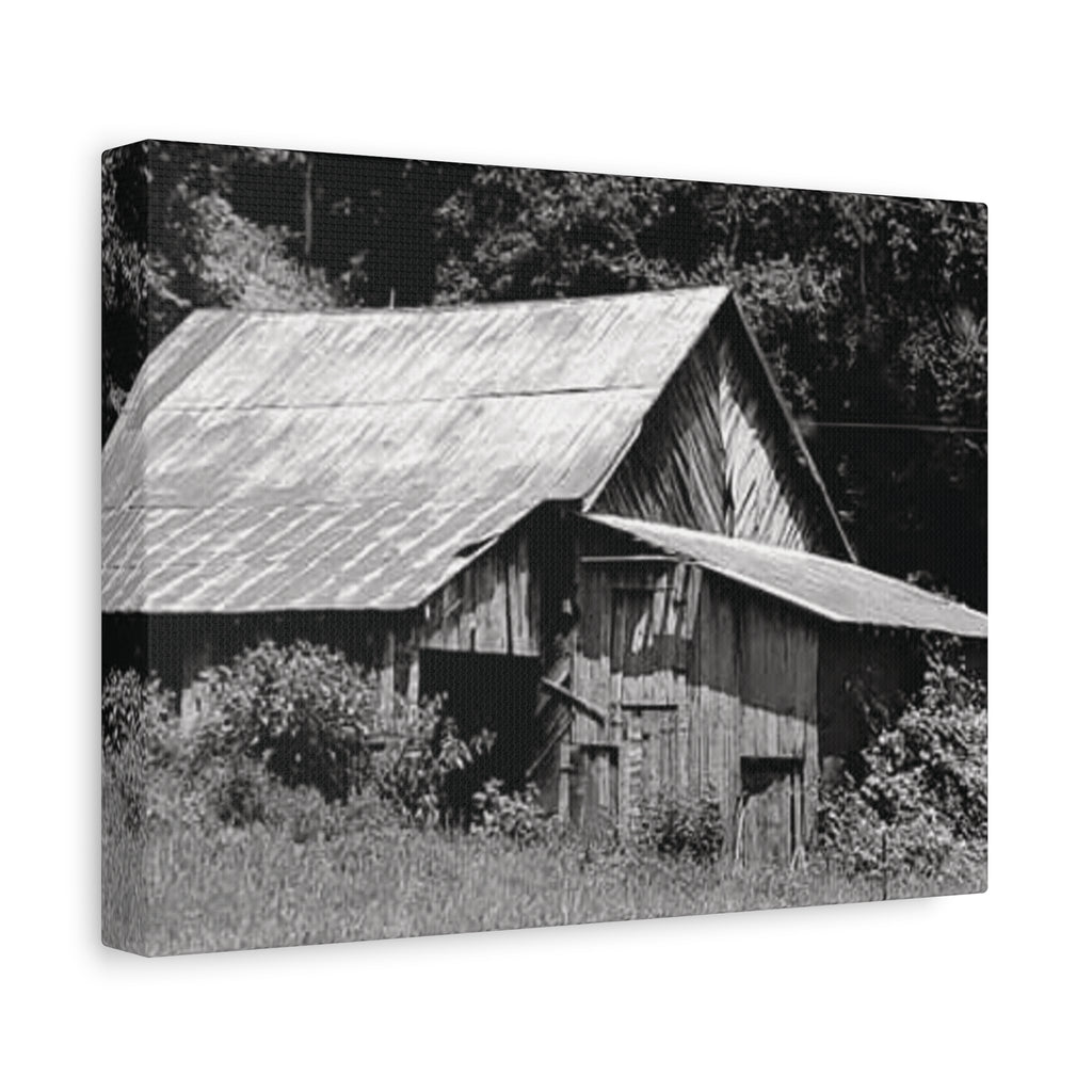 Rustic Barn Black & White Matte Canvas Print — Stretched Wall Art