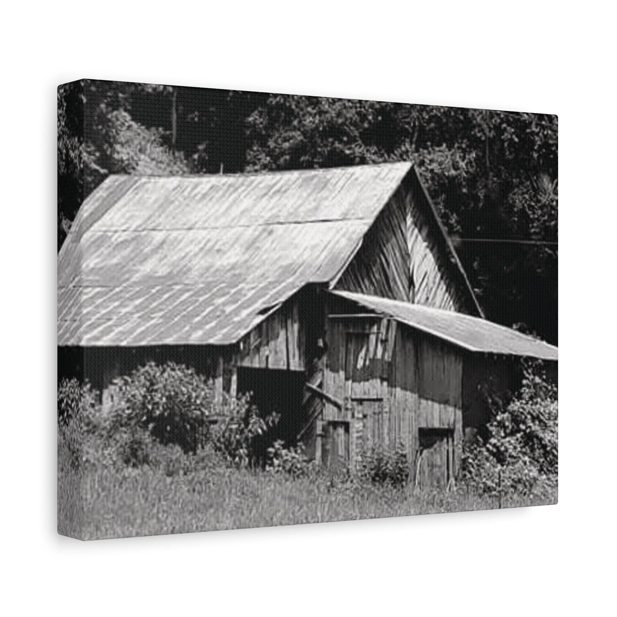Rustic Barn Black & White Matte Canvas Print — Stretched Wall Art