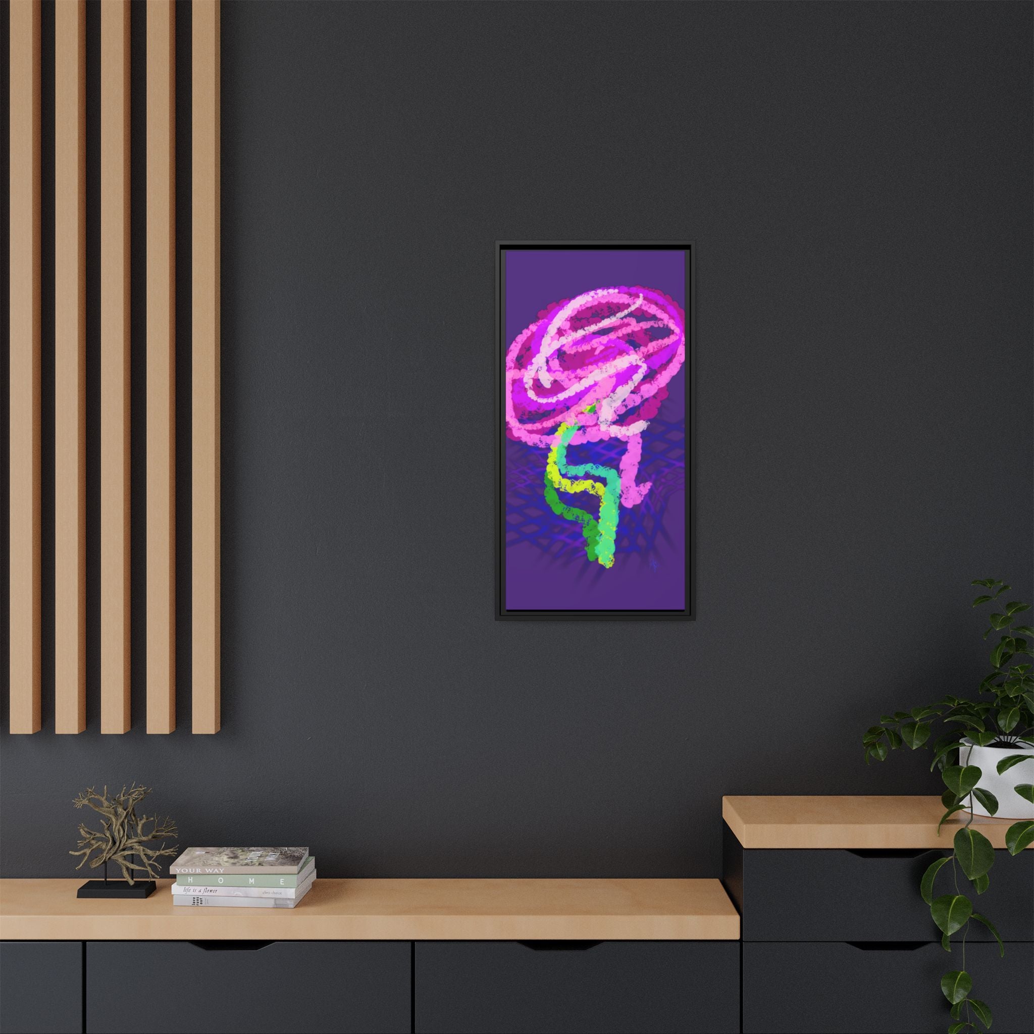 Framed Matte Canvas - Neon Rose Abstract Wall Art