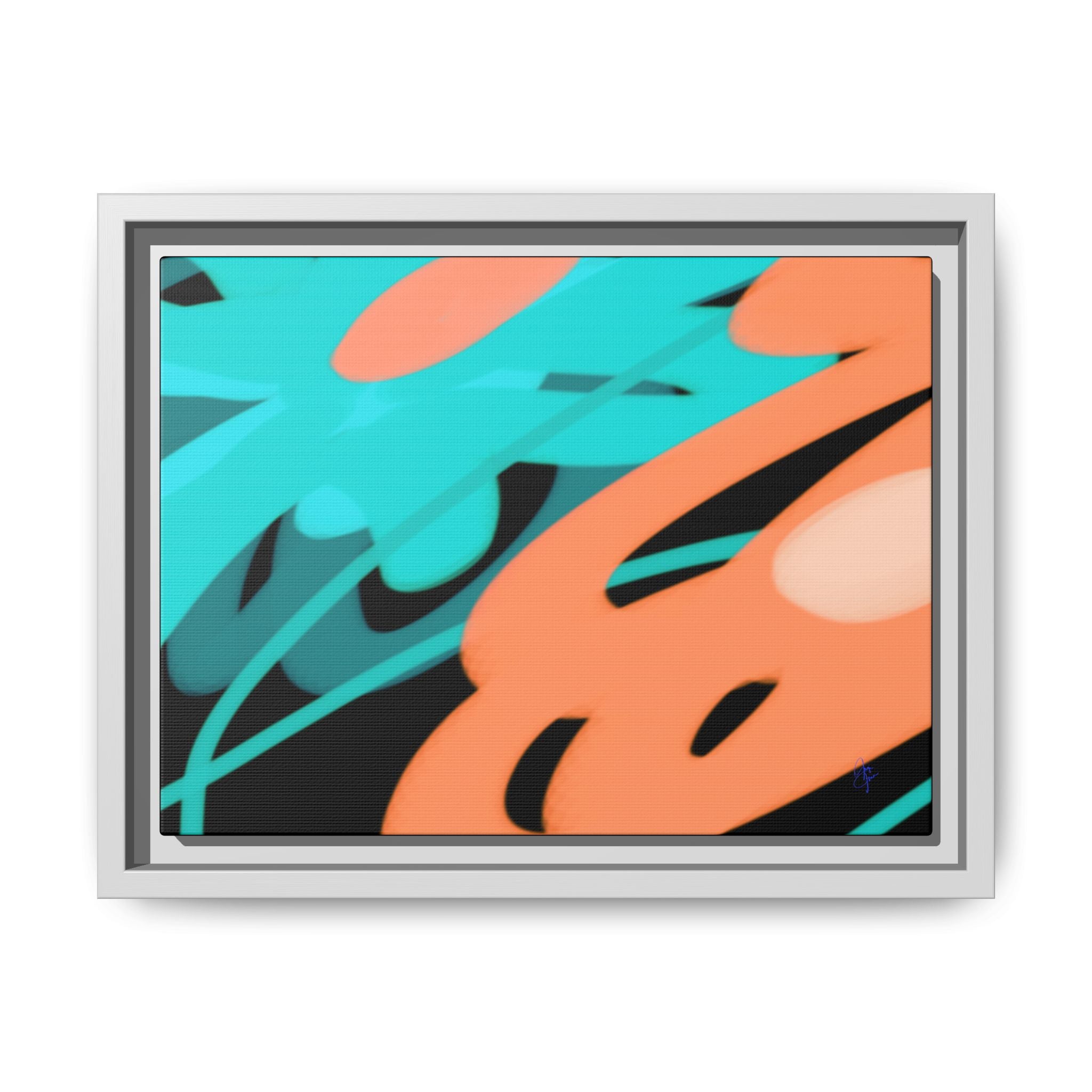 Abstract Teal & Coral Splash Framed Canvas