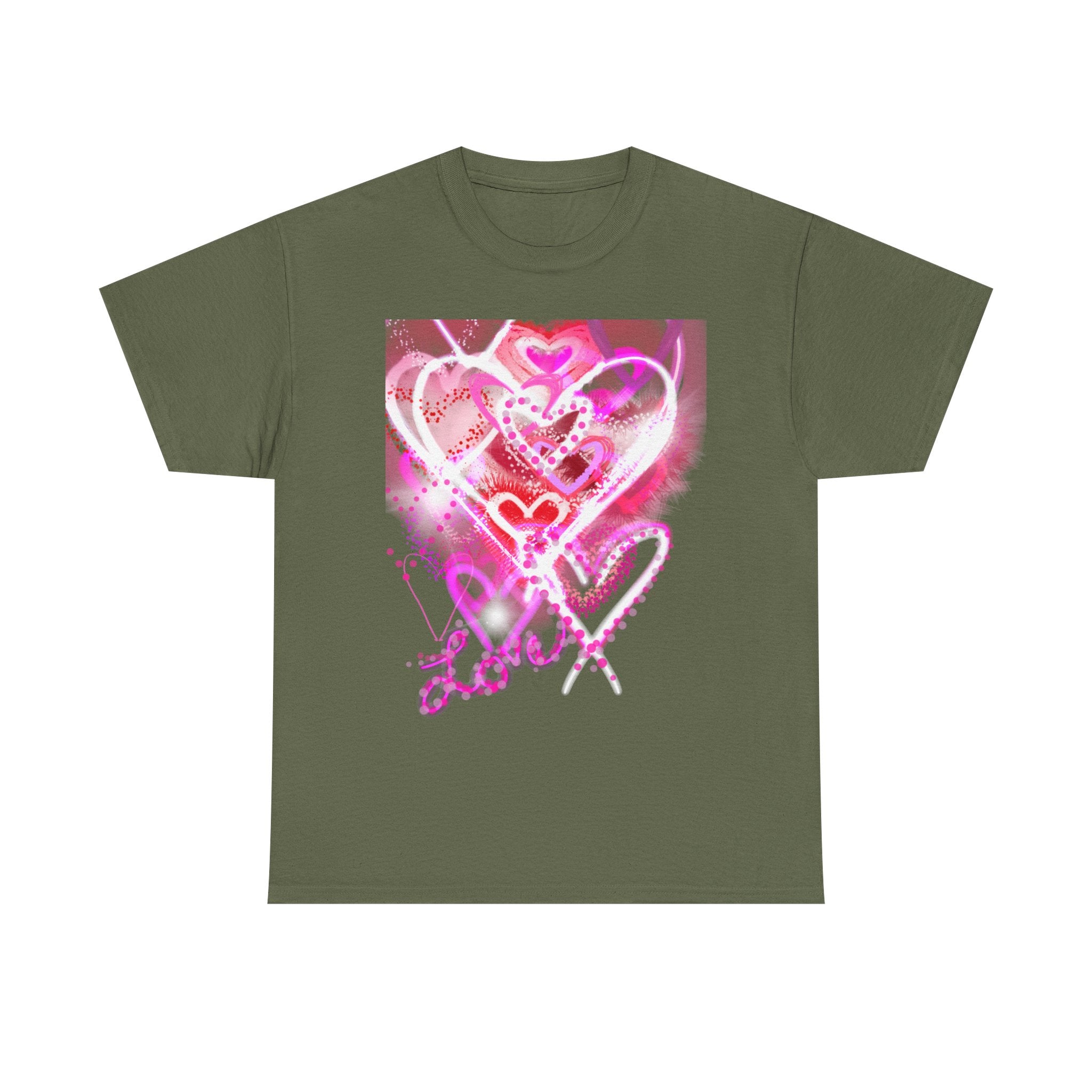 Love Hearts Tee — Pink Watercolor Heart Design Valentine’s Day T‑Shirt