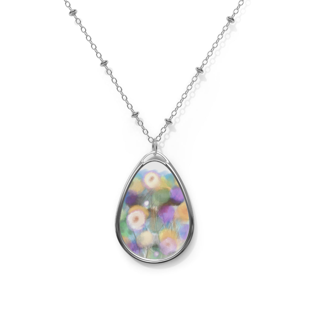 Oval Teardrop Pendant Necklace — Pastel Confetti Resin Locket
