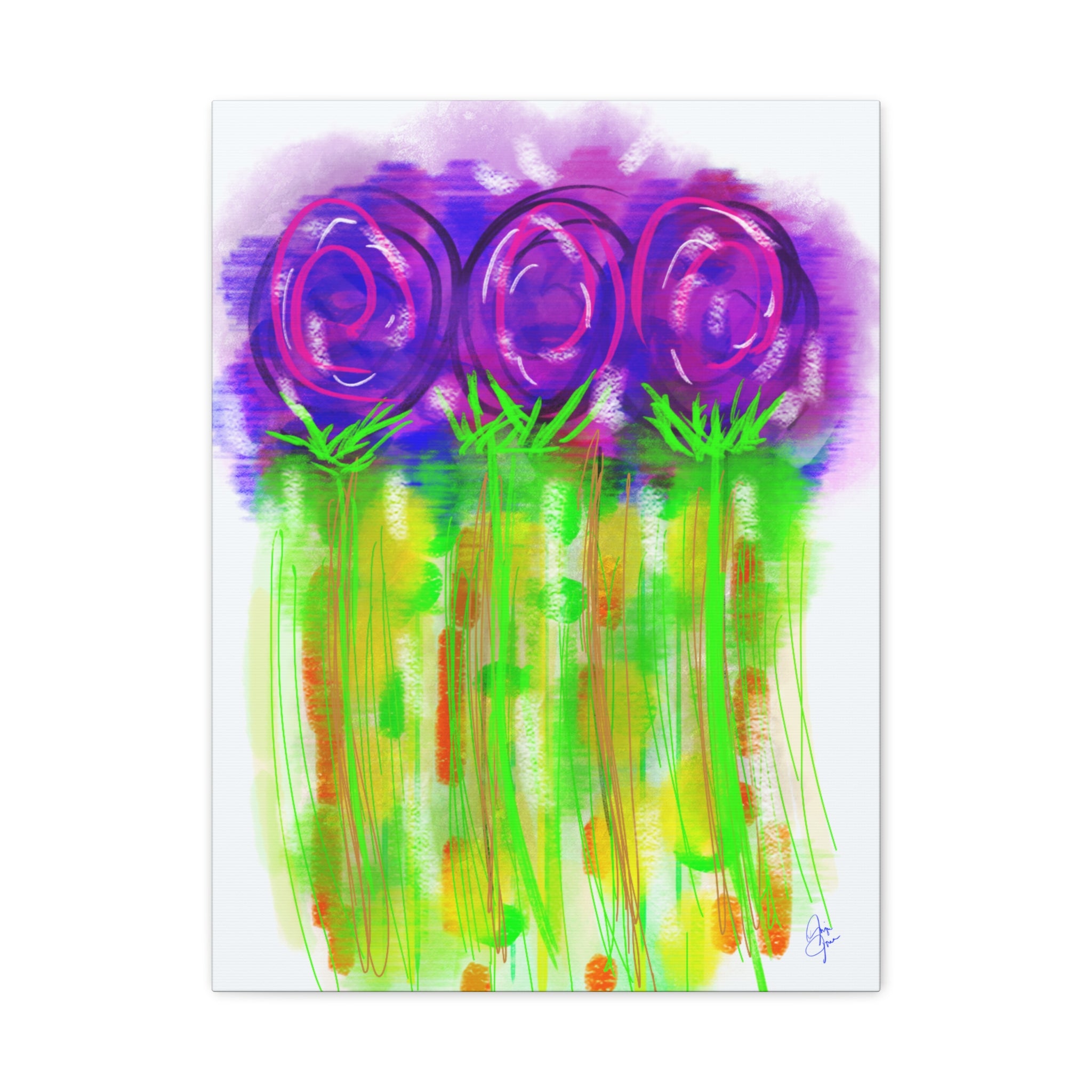 Abstract Purple Flowers Matte Canvas Wall Art — Vibrant Floral Painting on Stretched Canvas