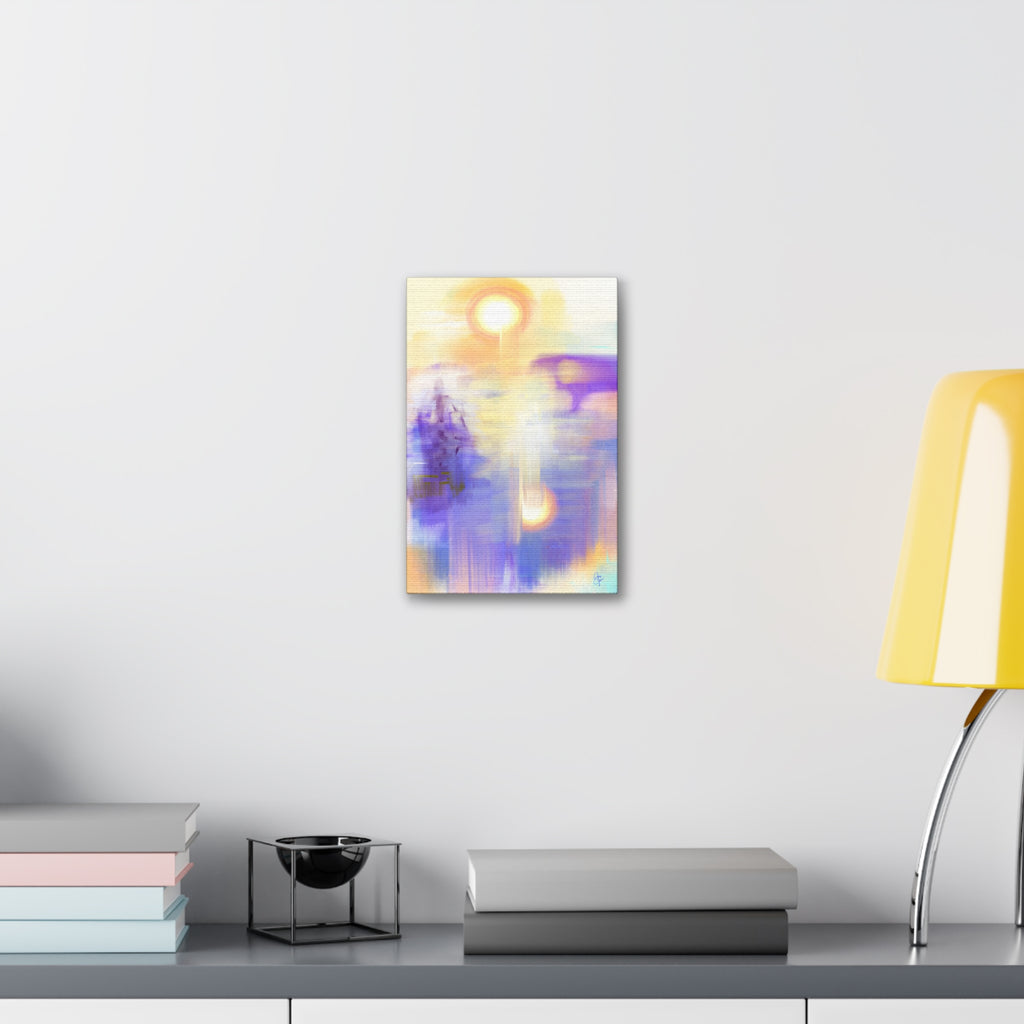 Abstract Sunrise Canvas Print — Ethereal Purple & Gold Stretched Wall Art (1.5" Depth)