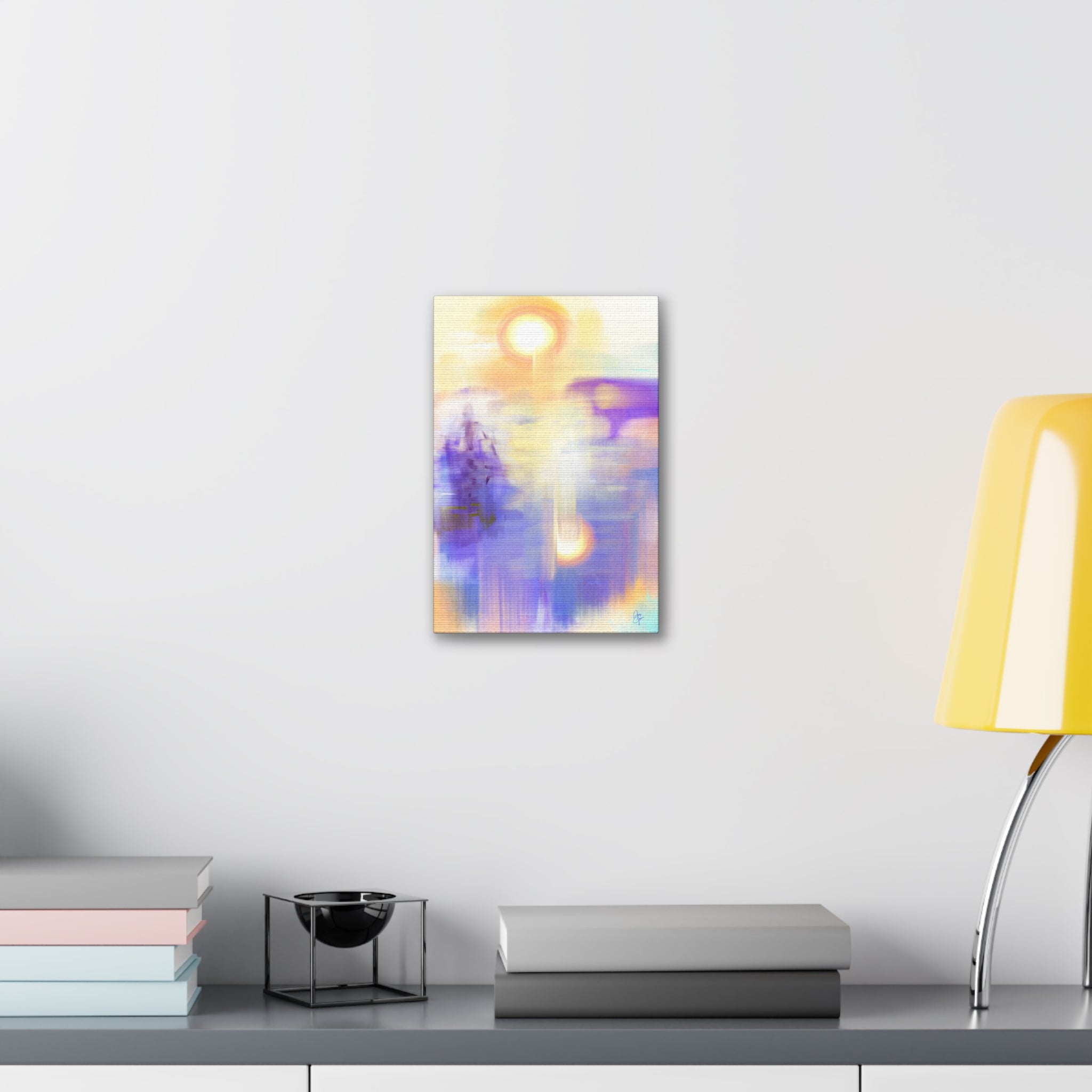 Abstract Sunrise Canvas Print — Ethereal Purple & Gold Stretched Wall Art (1.5" Depth)