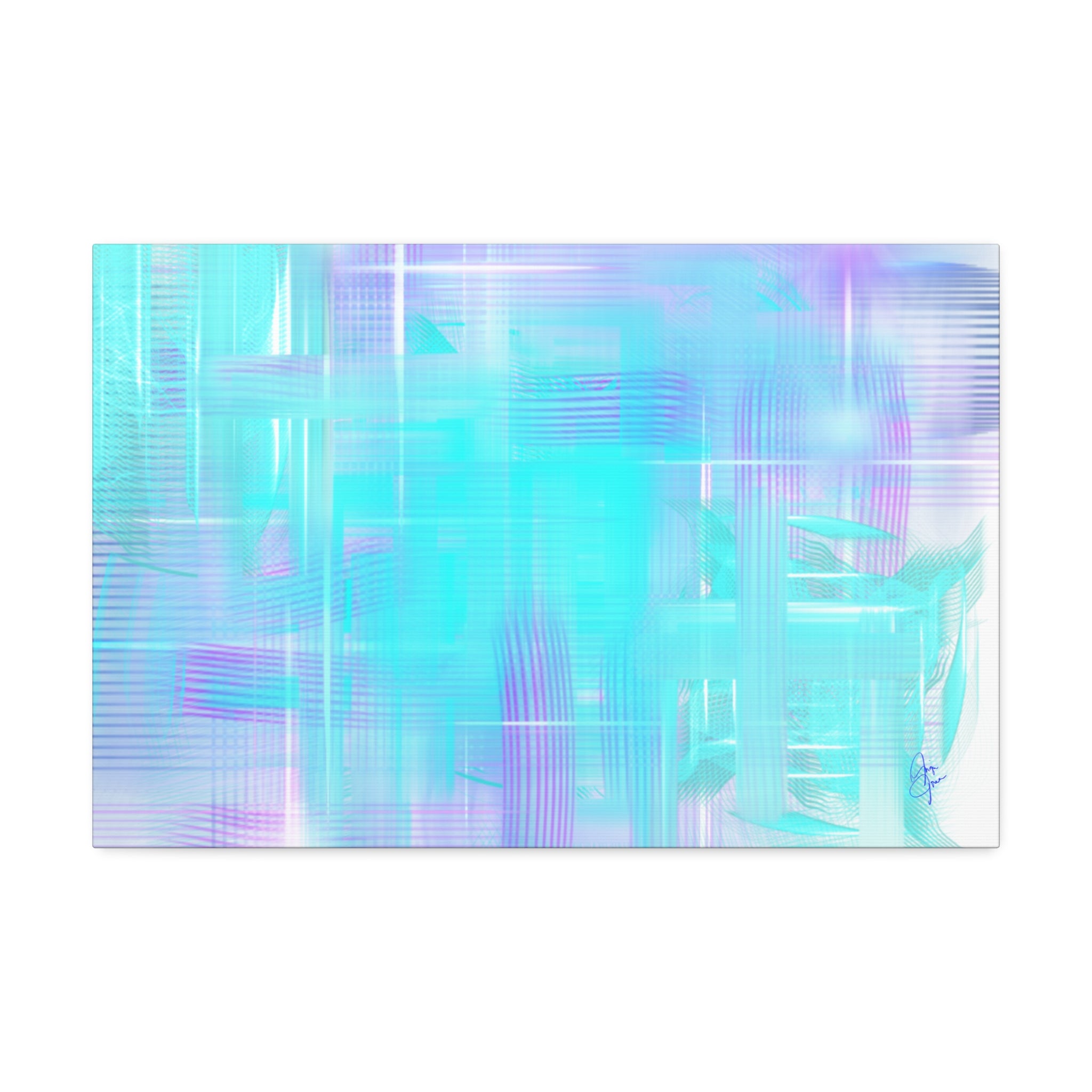 Abstract Aqua Pastel Canvas Art - Turquoise & Lavender Modern Wall Decor (1.5" Stretched)
