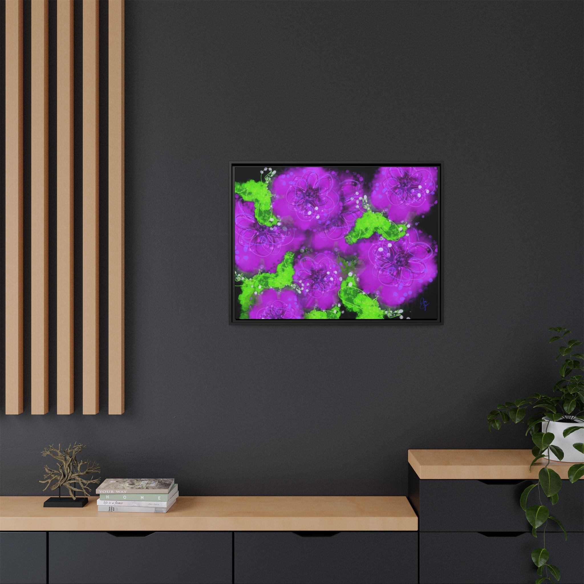 Framed Floral Canvas Print — Matte Multi-Color Blooms Wall Art