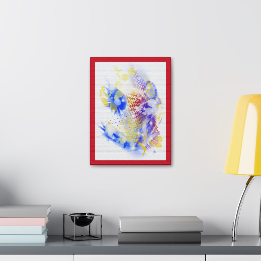 Abstract Blue & Yellow Art Canvas Print — Stretched 1.5" with Red Border