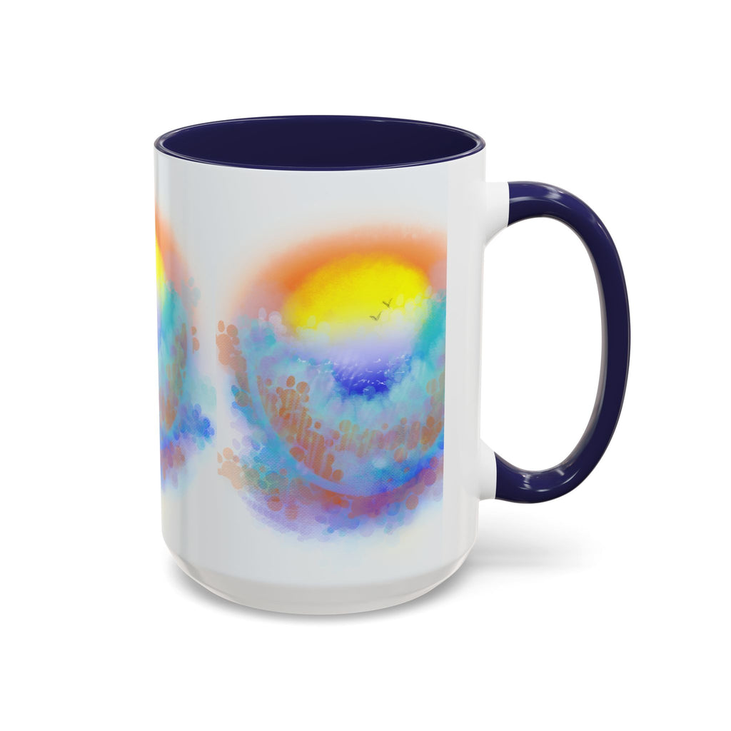 Sunrise Watercolor Accent Coffee Mug — Colorful Ocean Sunrise Art (11/15 oz)