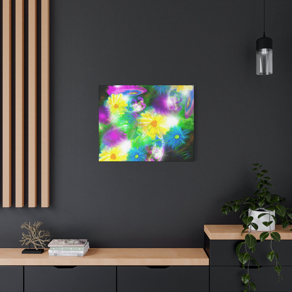 Bright Floral Abstract Matte Canvas Wall Art — Vibrant Daisy Pop