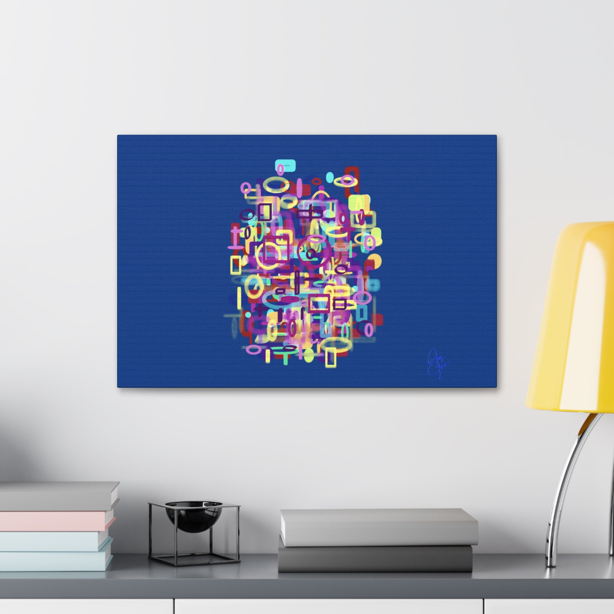 Abstract Neon Shapes Canvas Print — Colorful Geometric Wall Art on Black
