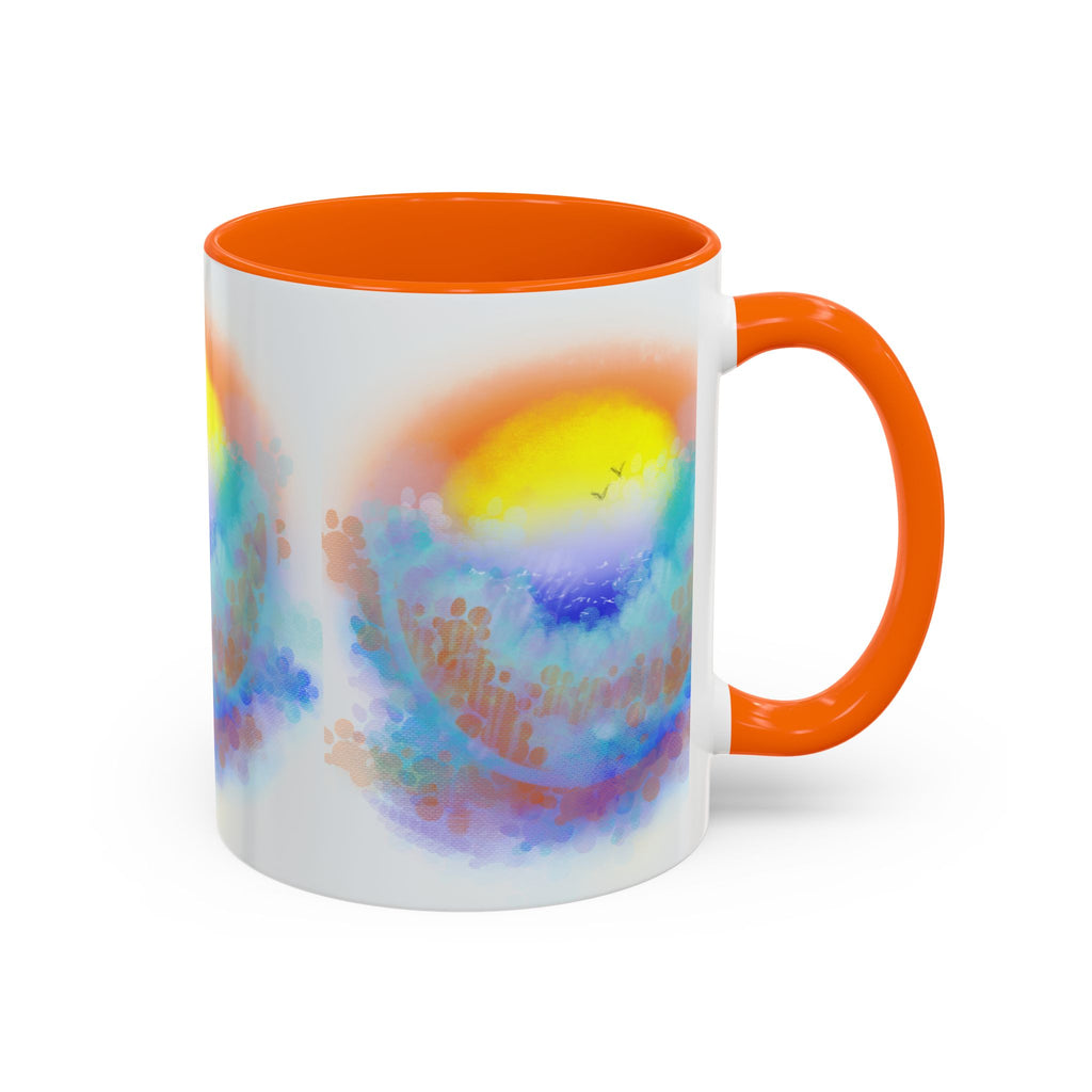 Sunrise Watercolor Accent Coffee Mug — Colorful Ocean Sunrise Art (11/15 oz)