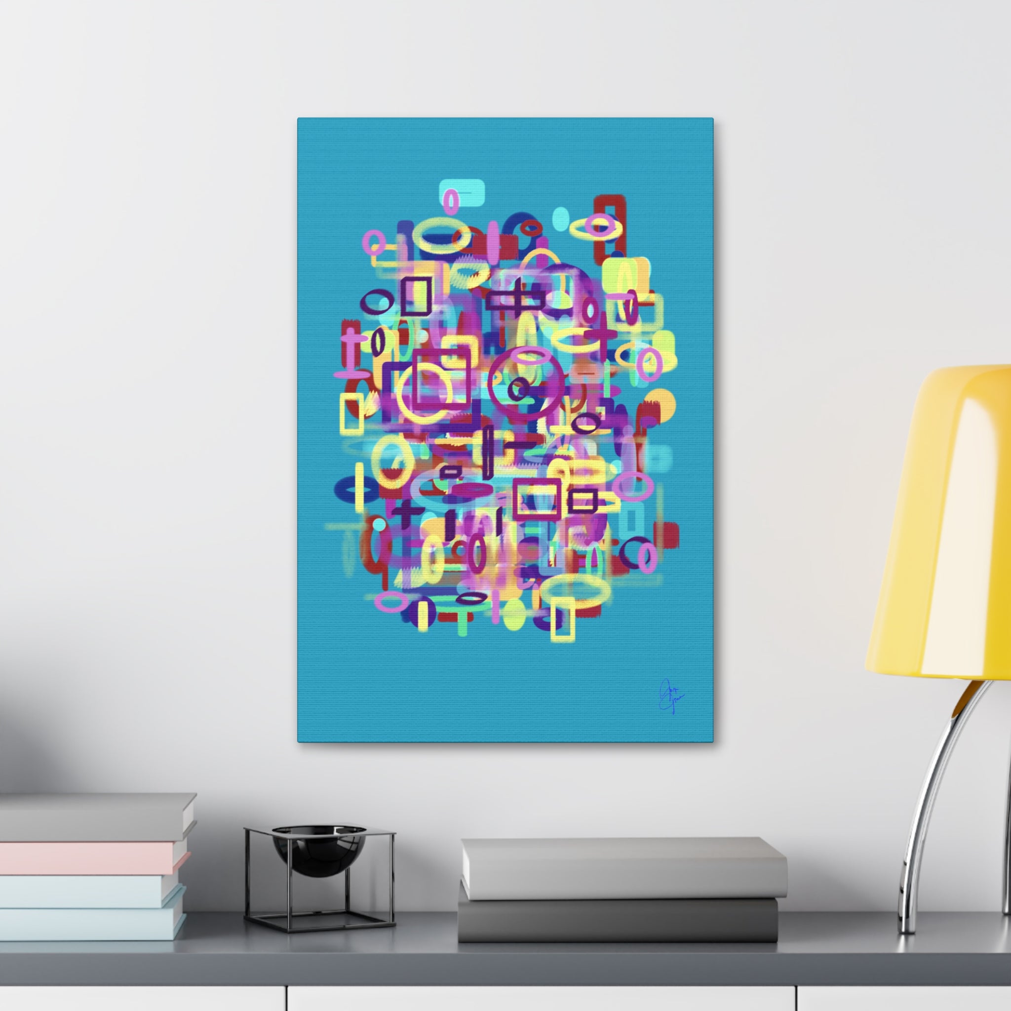 Abstract Neon Shapes Canvas Print — Colorful Geometric Wall Art on Black