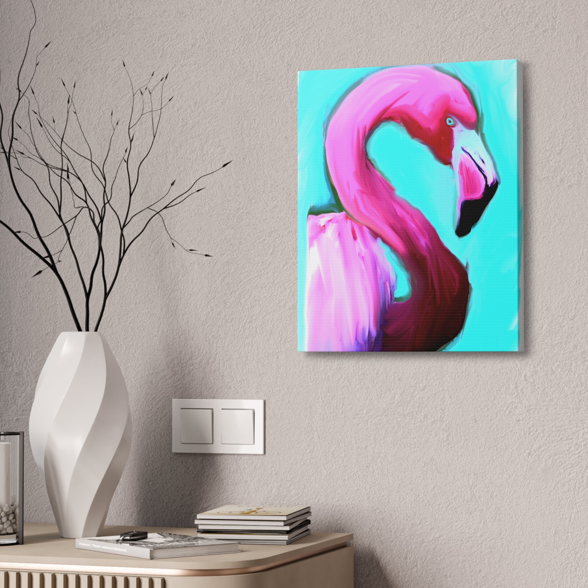 Pink Flamingo Canvas Wall Art – Tropical Bright Stretched Canvas