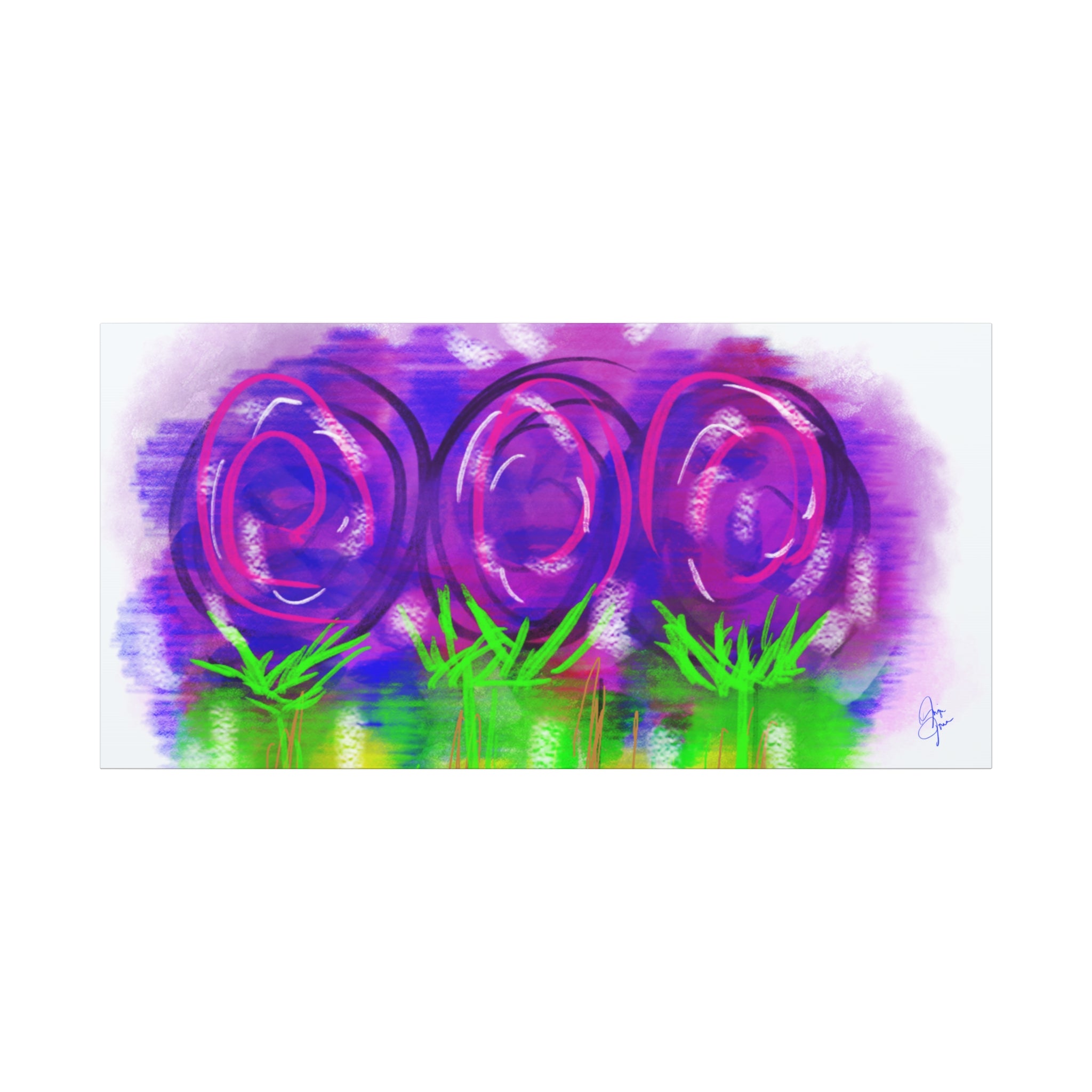 Abstract Purple Flowers Matte Canvas Wall Art — Vibrant Floral Painting on Stretched Canvas