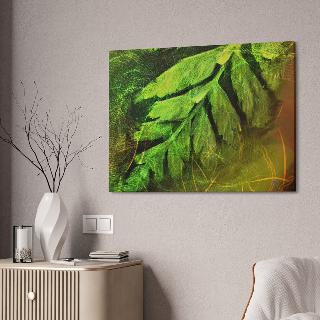 Botanical Leaf Art Canvas — Green Fern Stretched Canvas (1.5" Depth)