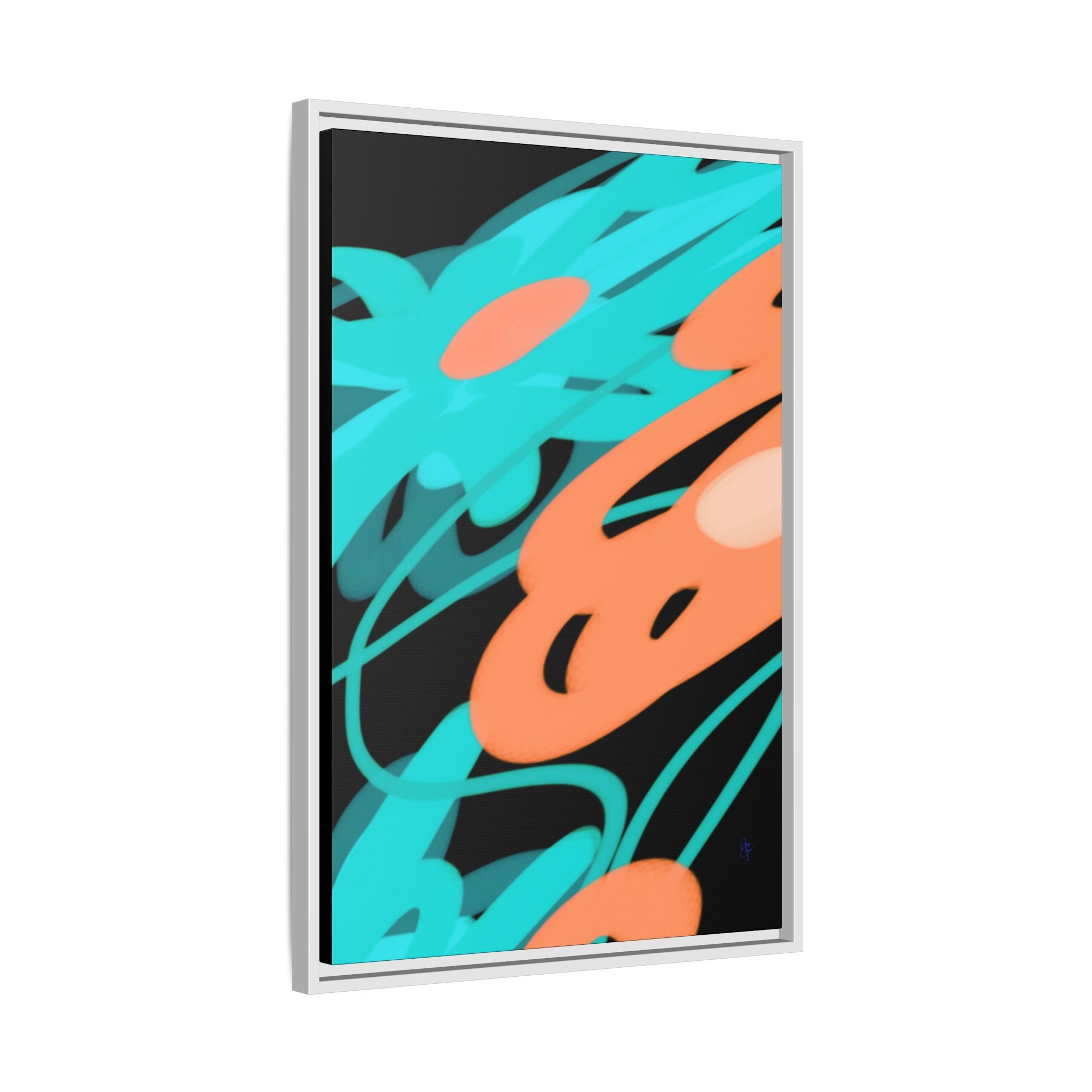 Abstract Teal & Coral Splash Framed Canvas