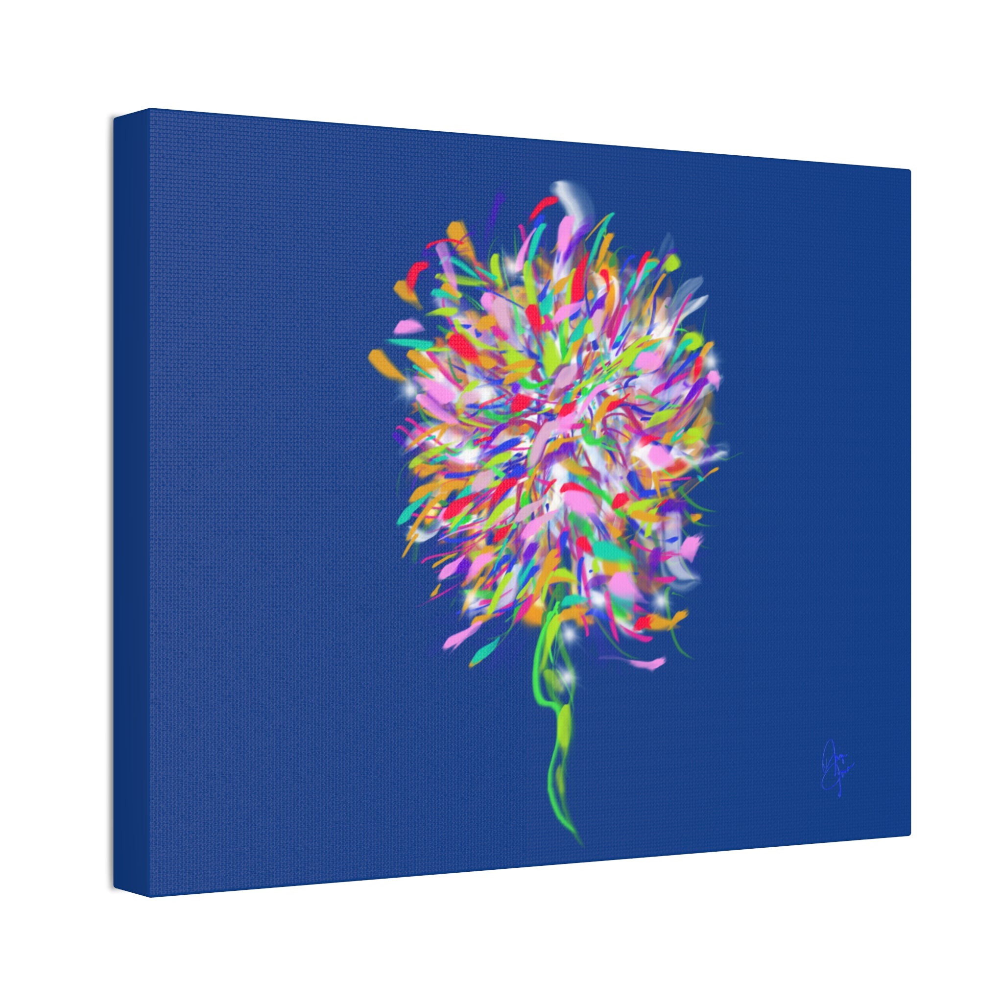 Abstract Floral Burst Canvas Print — Colorful Flower Wall Art on Deep Blue