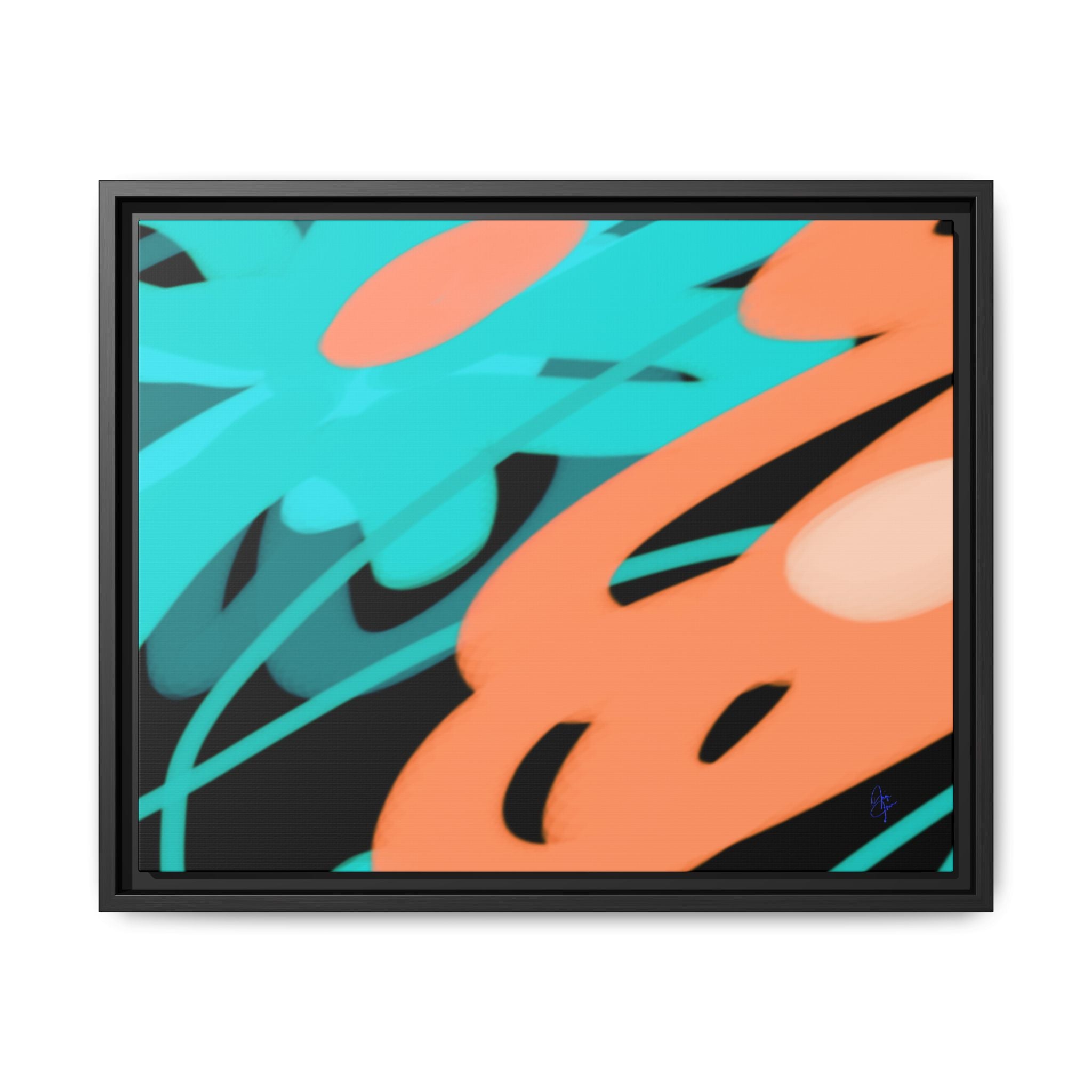Abstract Teal & Coral Splash Framed Canvas