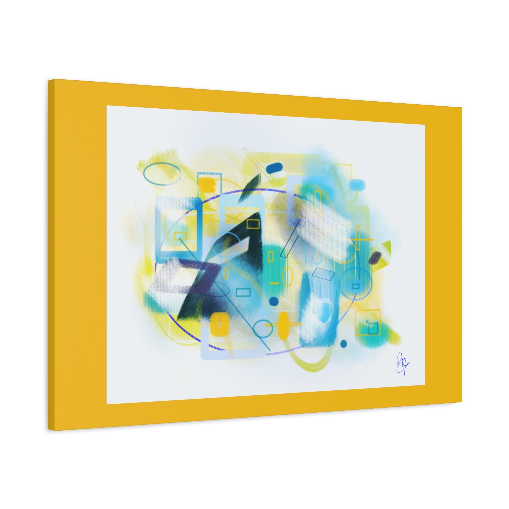 Abstract Blue & Yellow Geometry Canvas Print — Modern Stretched Wall Art